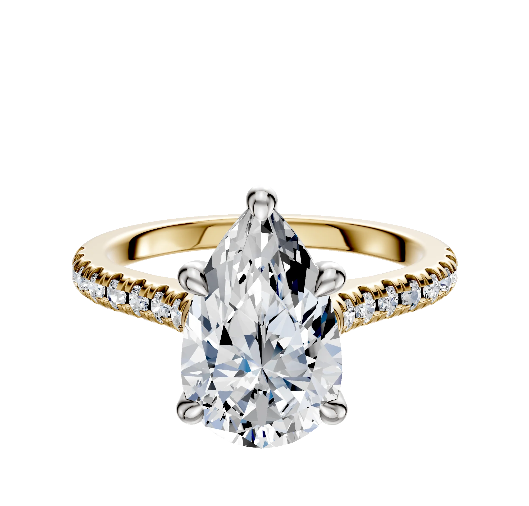 14K Two Tone 4 Prong Hidden Halo Cathedral Dome 1-Row-Pave 2.5mm Engagement Ring