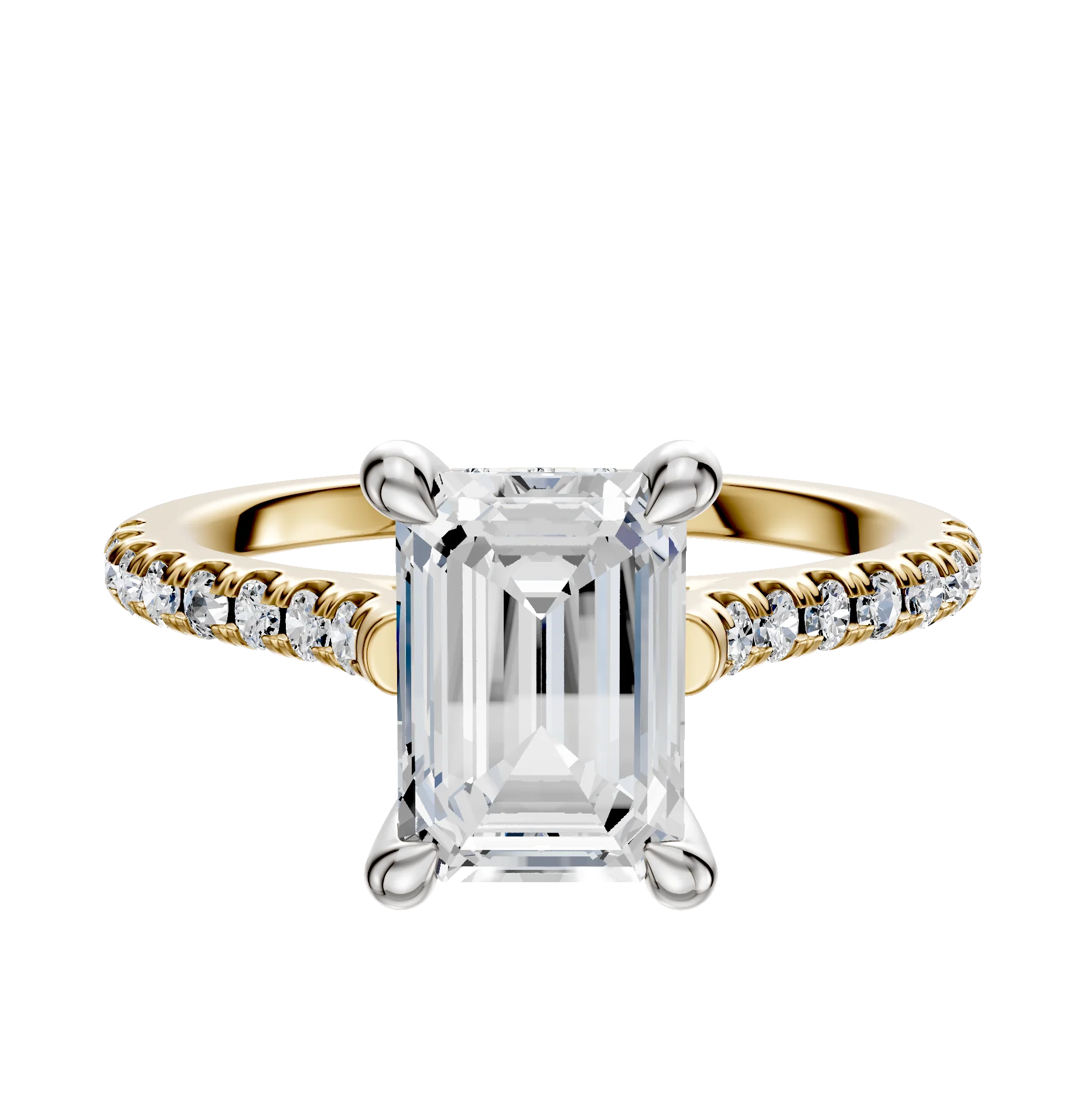 14K Two Tone 4 Prong Hidden Halo Cathedral Dome 1-Row-Pave 2.5mm Engagement Ring
