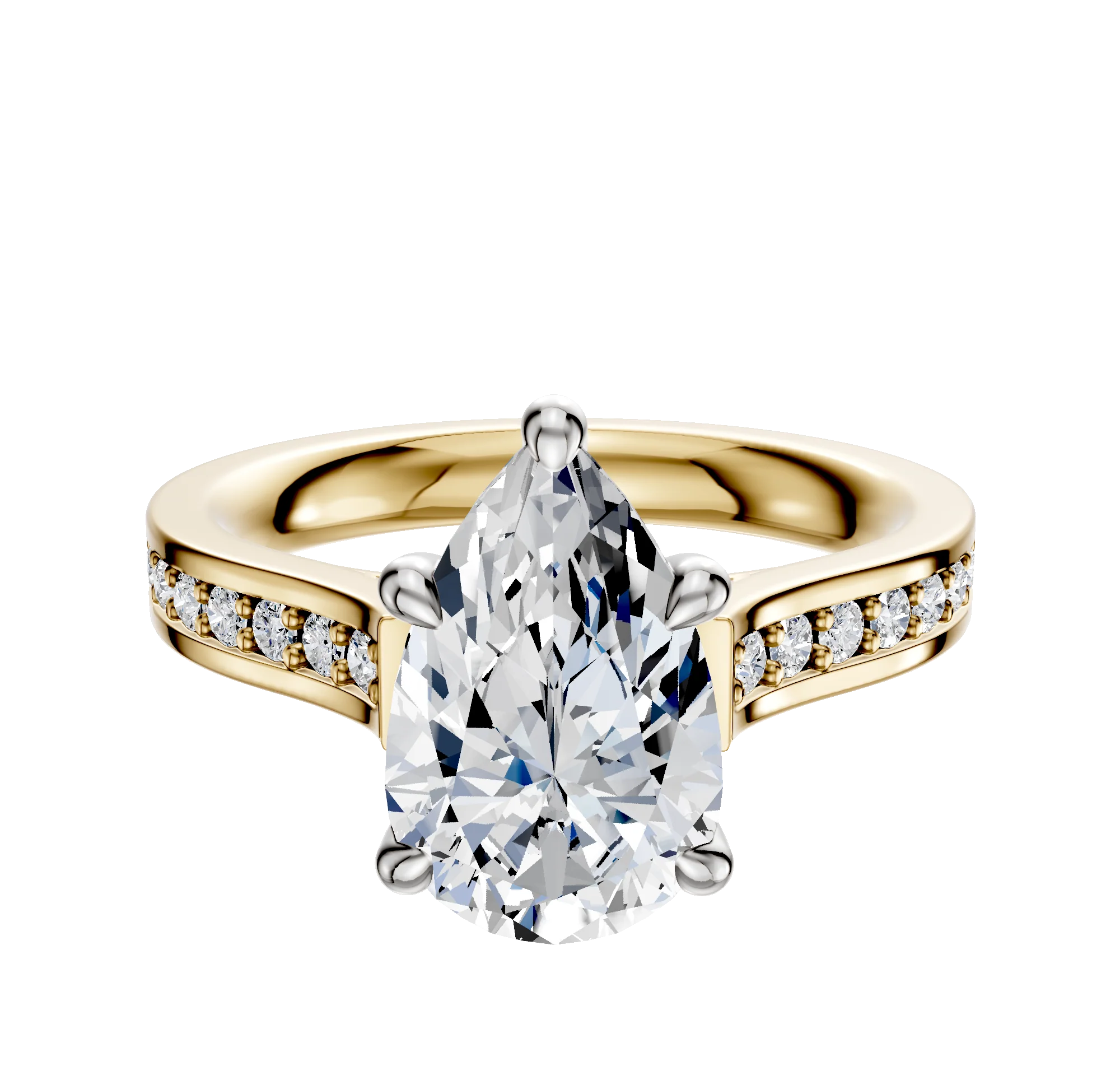 14K Two Tone 4 Prong Hidden Halo Cathedral Flat 1-Row-Pave 2.5mm Engagement Ring