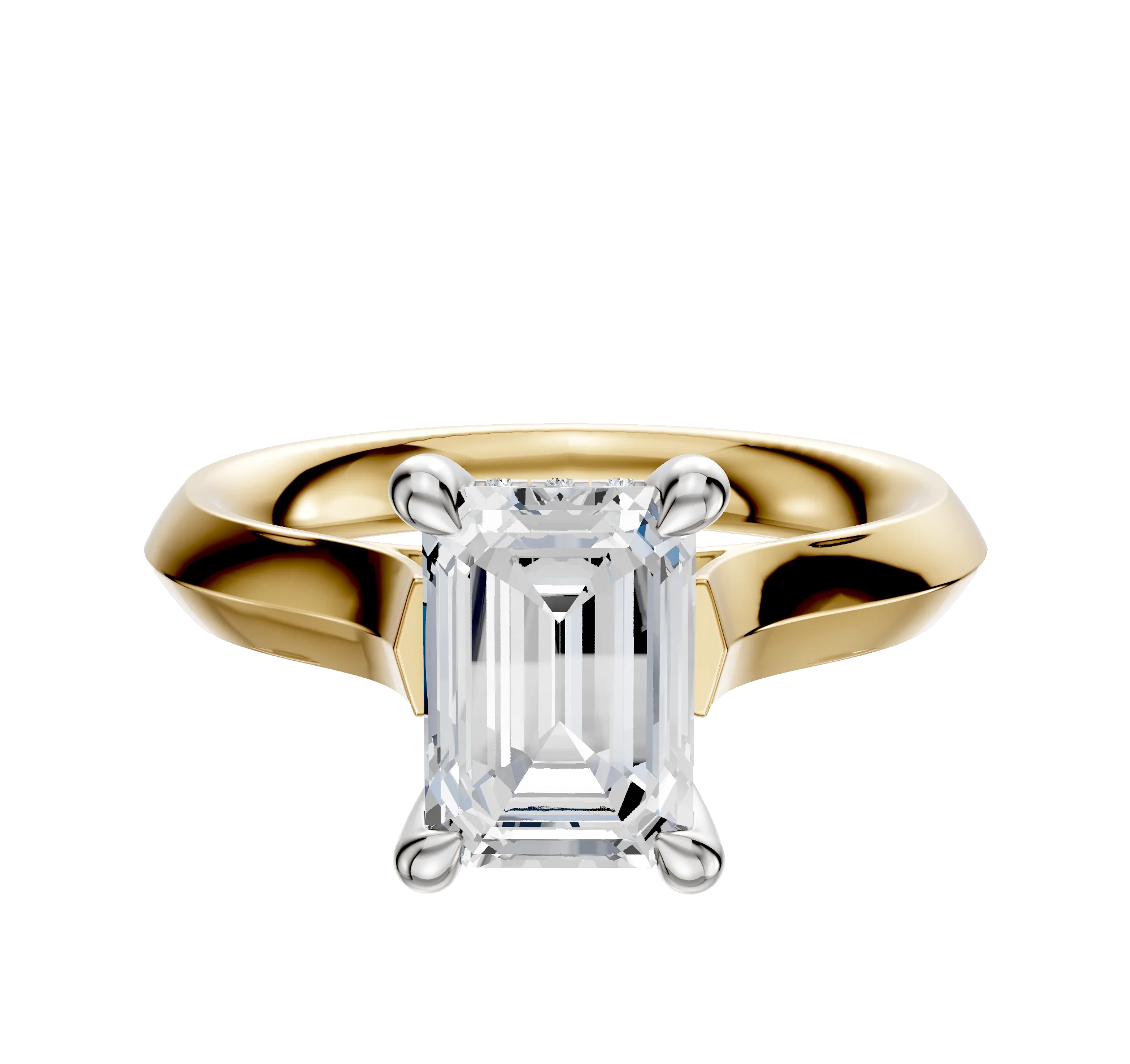 14K Two Tone 4 Prong Hidden Halo Cathedral Knife Edge 3.0mm Engagement Ring