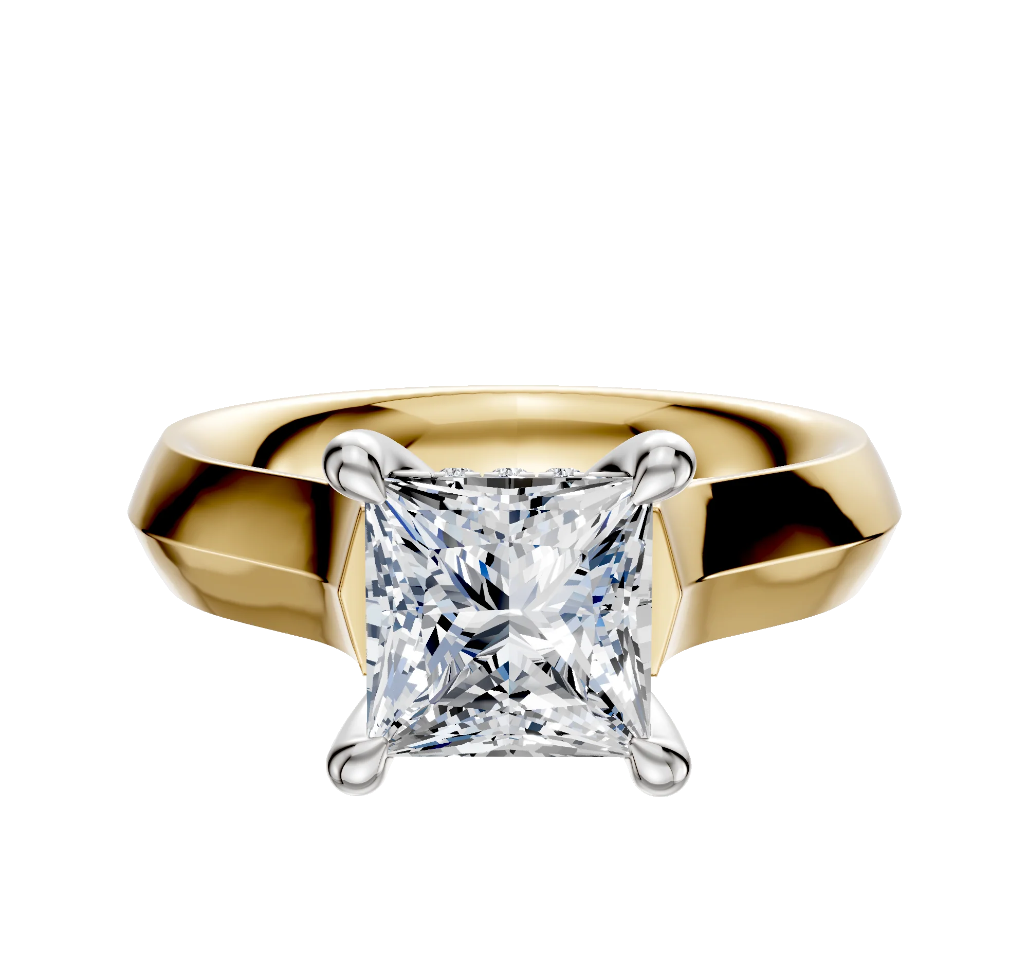 14K Two Tone 4 Prong Hidden Halo Cathedral Knife Edge 4.0mm Engagement Ring