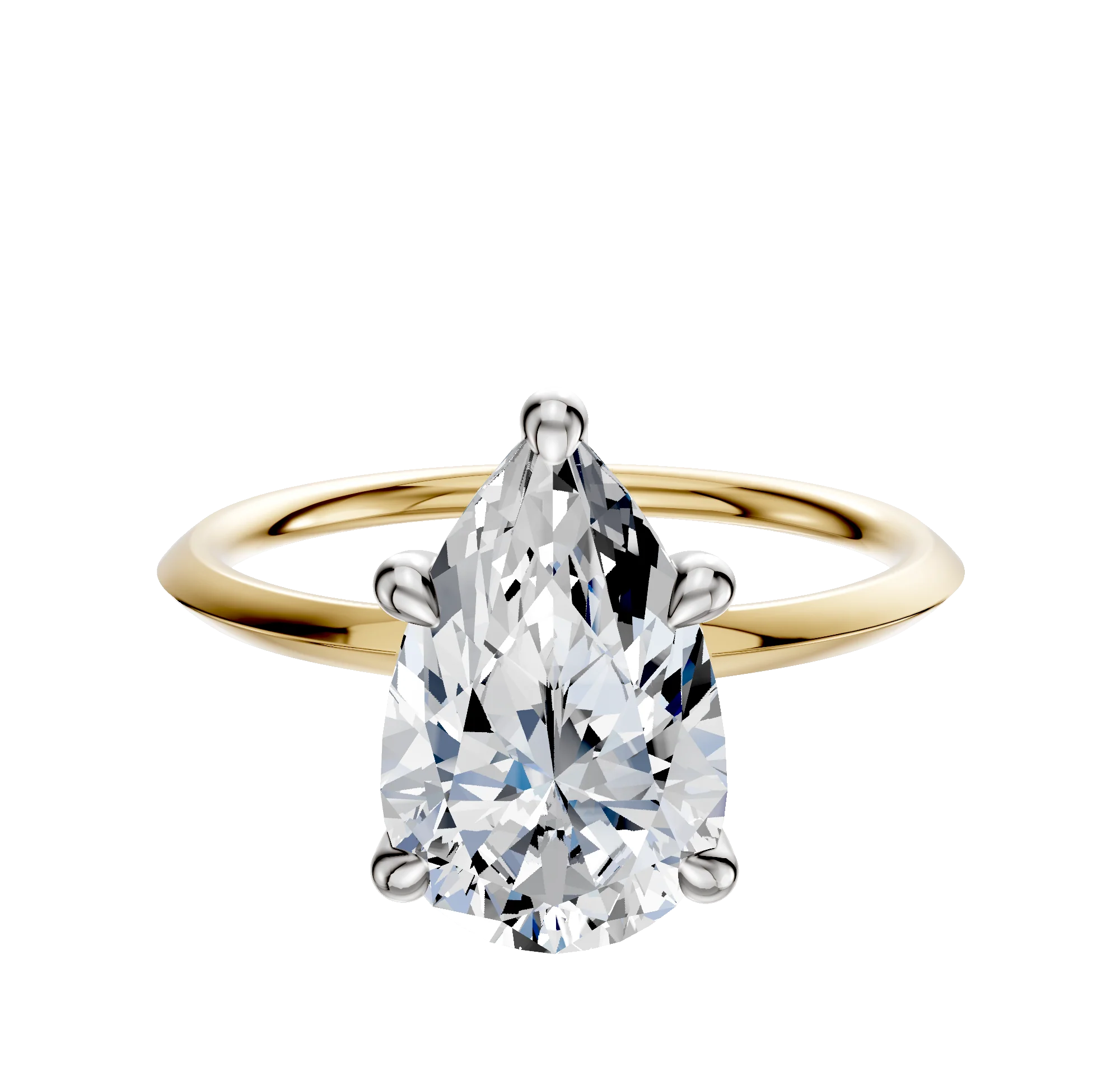 14K Two Tone 4 Prong Hidden Halo Classic Knife Edge 1.5mm Engagement Ring
