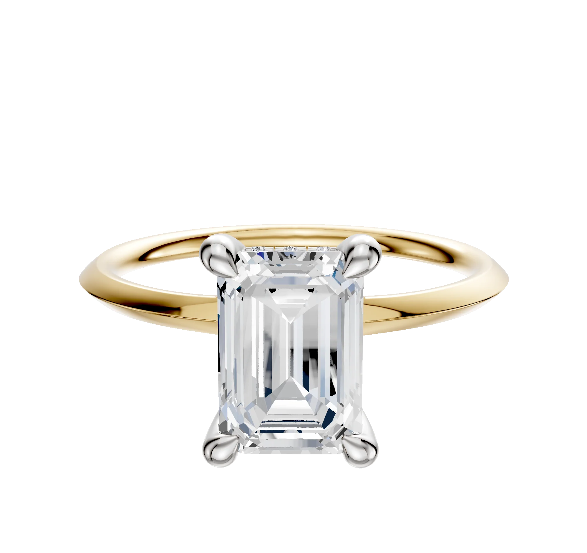 14K Two Tone 4 Prong Hidden Halo Classic Knife Edge 1.5mm Engagement Ring