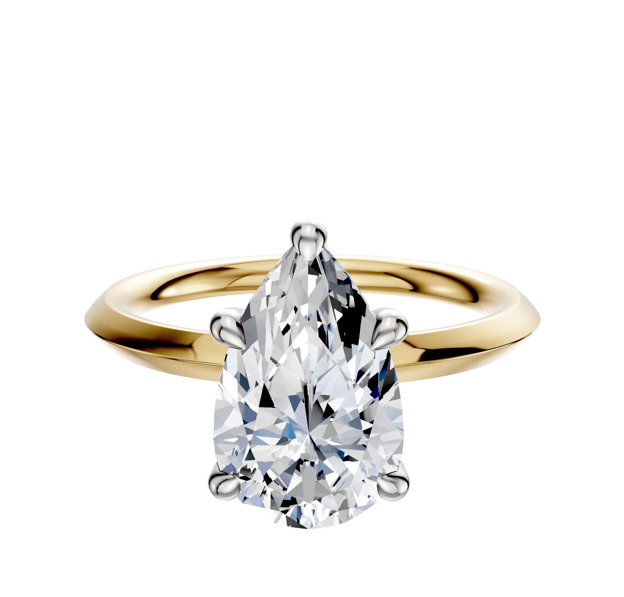 14K Two Tone 4 Prong Hidden Halo Classic Knife Edge 2.0mm Engagement Ring