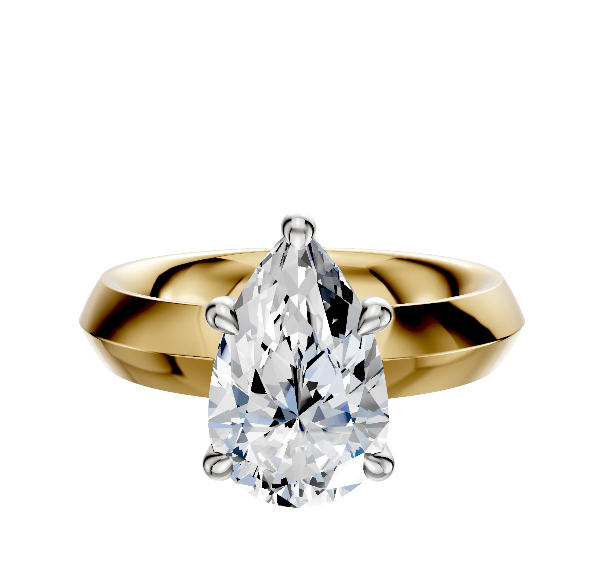 14K Two Tone 4 Prong Hidden Halo Classic Knife Edge 4.0mm Engagement Ring