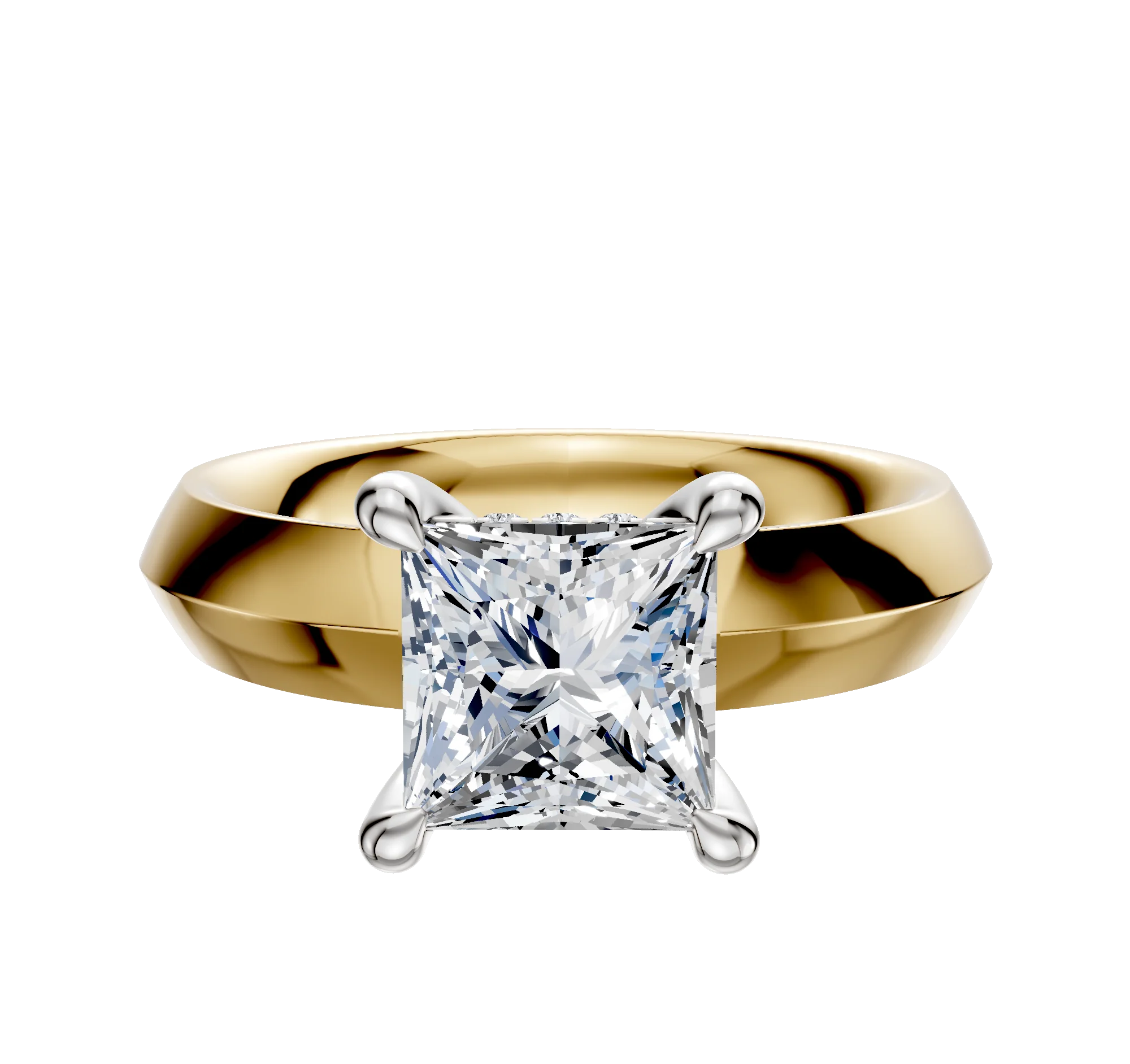 14K Two Tone 4 Prong Hidden Halo Classic Knife Edge 4.0mm Engagement Ring