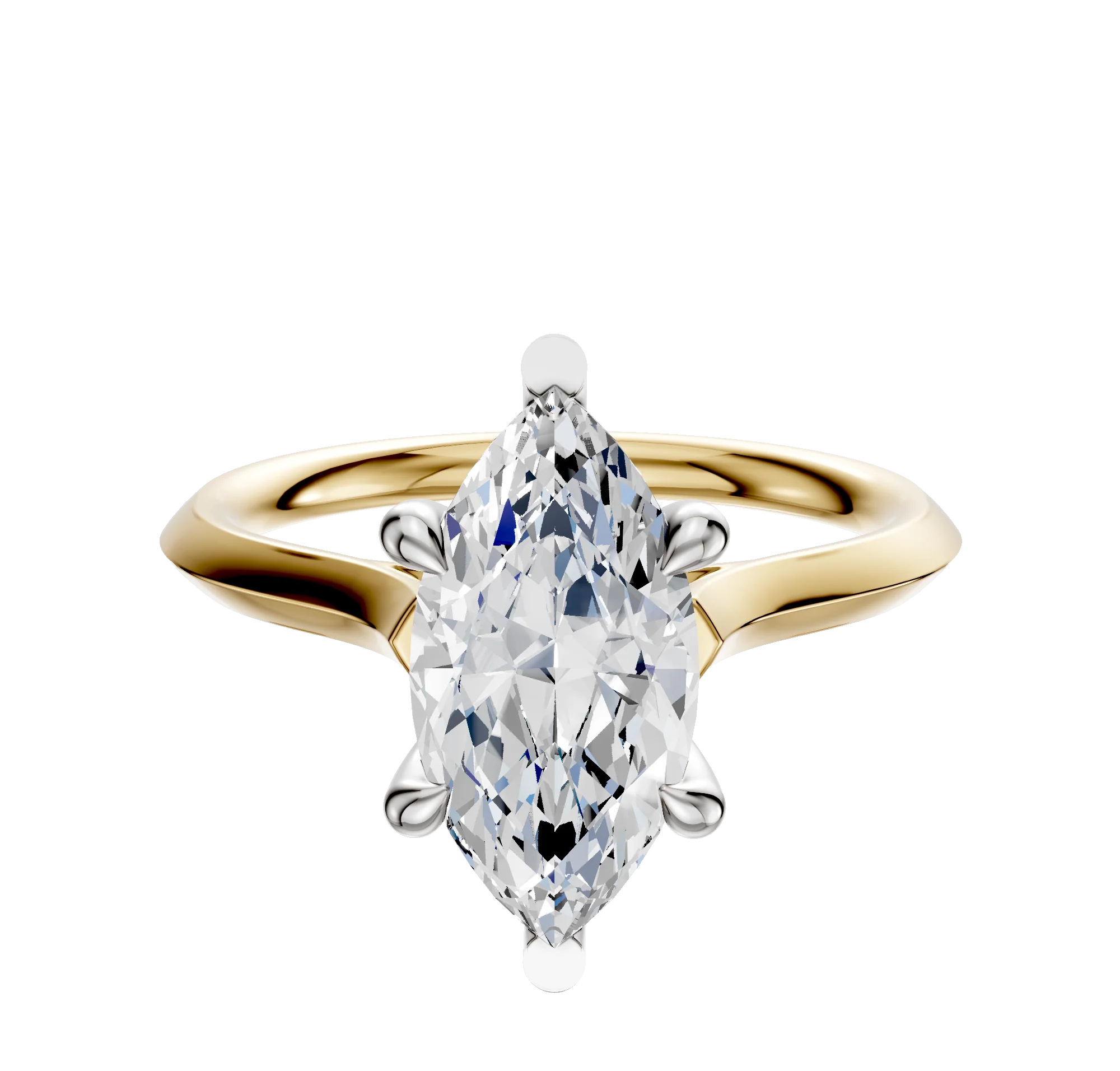14K Two Tone 6 Prong Basket Cathedral Knife Edge 2.0mm Engagement Ring
