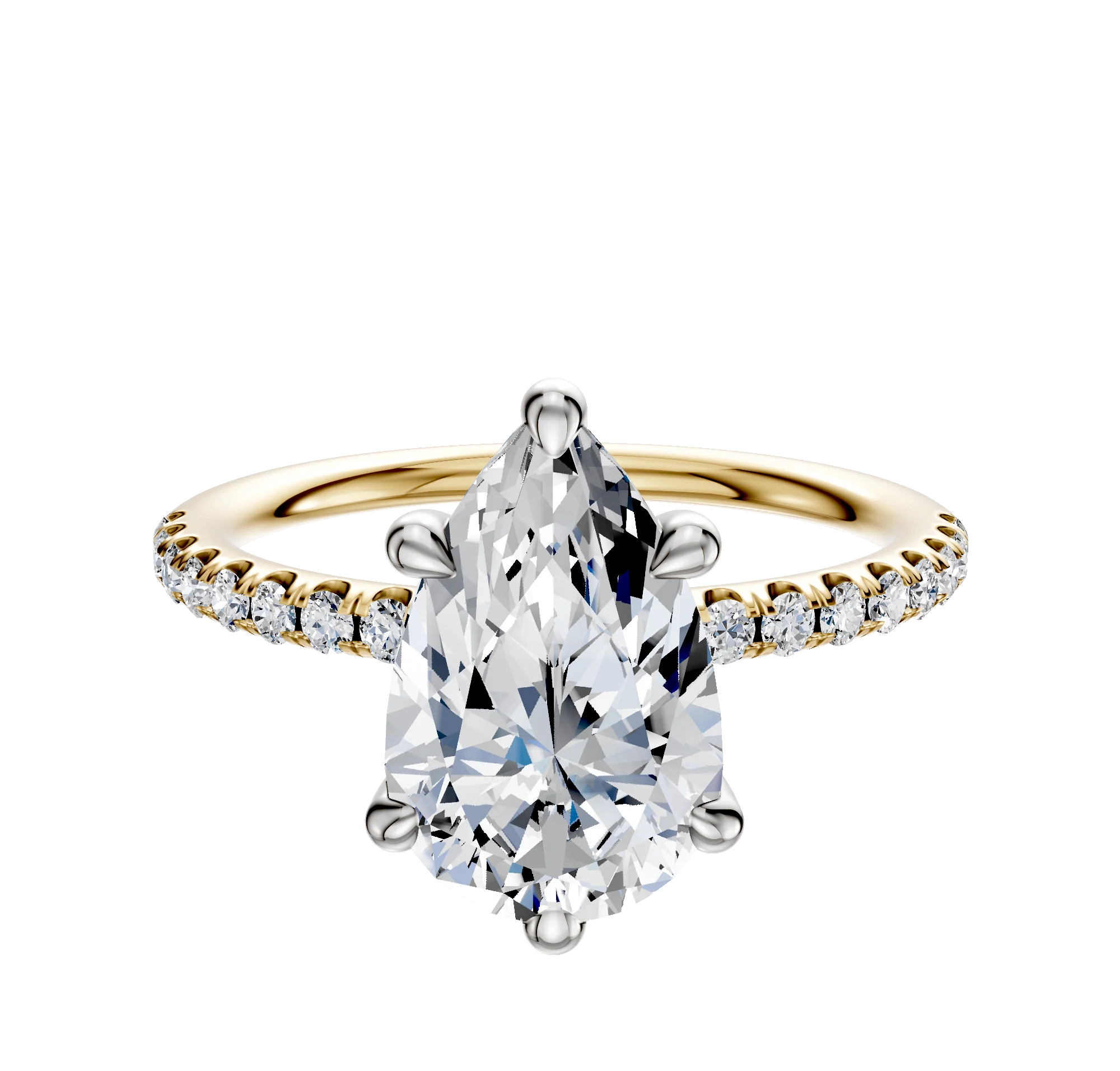 14K Two Tone 6 Prong Basket Classic Dome 1-Row-Pave 2.5mm Engagement Ring
