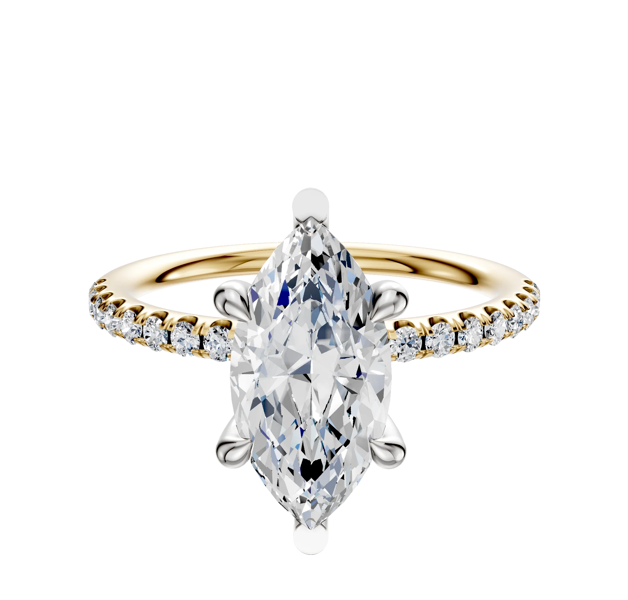 14K Two Tone 6 Prong Basket Classic Dome 1-Row-Pave 2.5mm Engagement Ring