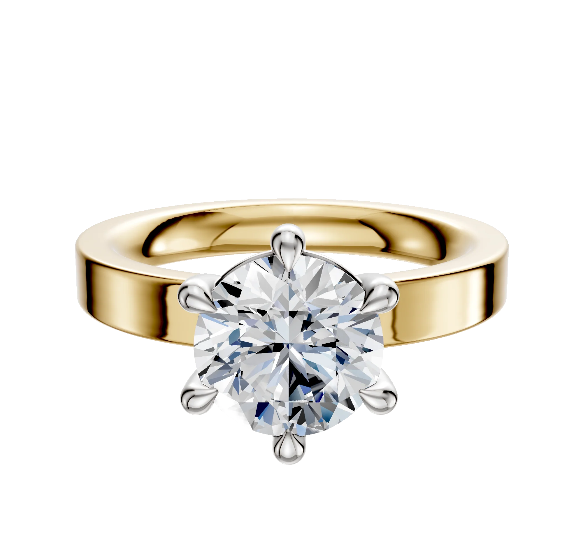 14K Two Tone 6 Prong Basket Classic Flat 3.0mm Engagement Ring