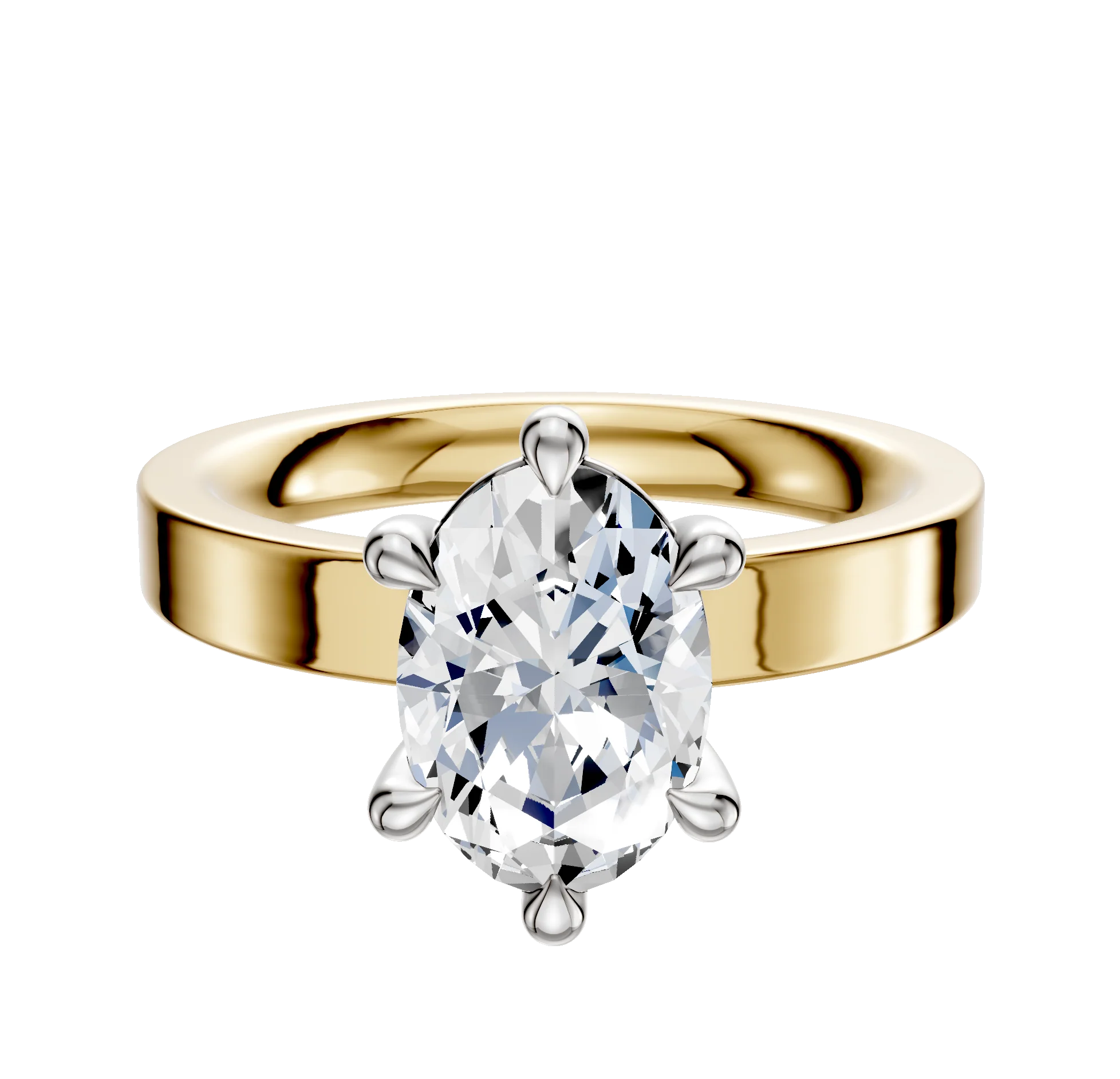 14K Two Tone 6 Prong Basket Classic Flat 3.0mm Engagement Ring