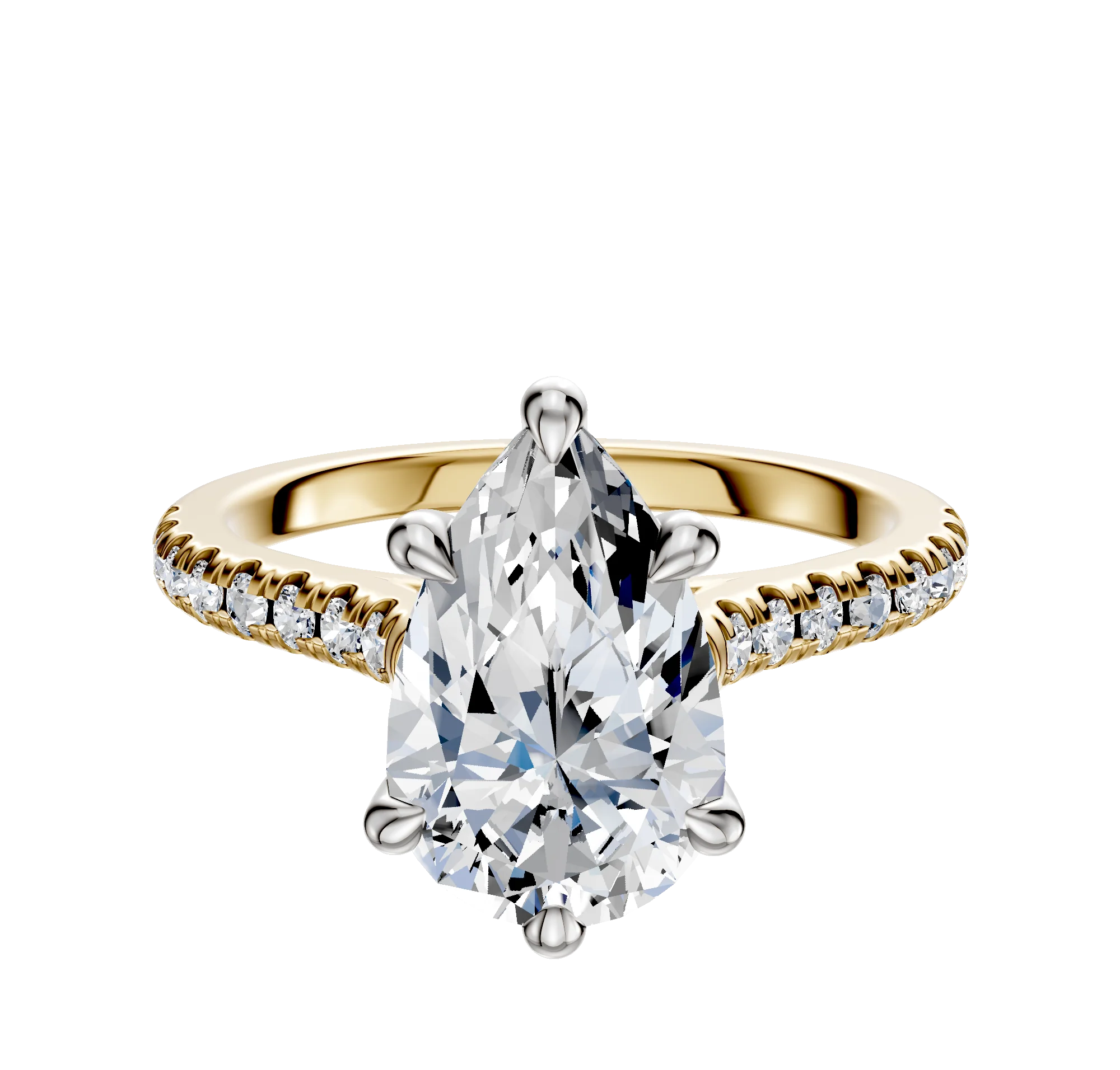 14K Two Tone 6 Prong Hidden Halo Cathedral Dome 1-Row-Pave 2.5mm Engagement Ring