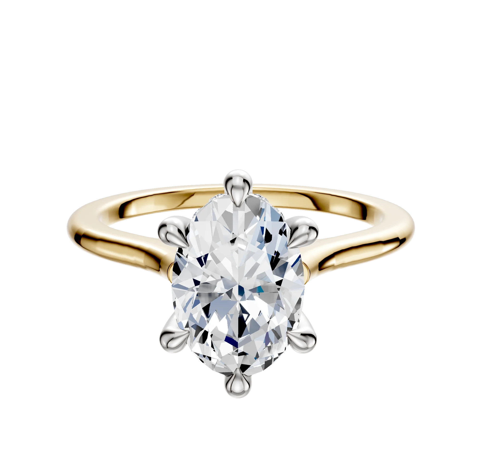 14K Two Tone 6 Prong Hidden Halo Cathedral Dome 1.5mm Engagement Ring