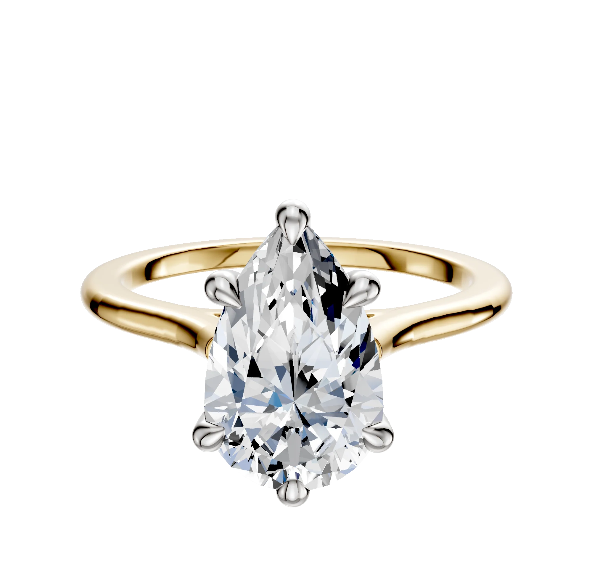 14K Two Tone 6 Prong Hidden Halo Cathedral Dome 1.5mm Engagement Ring