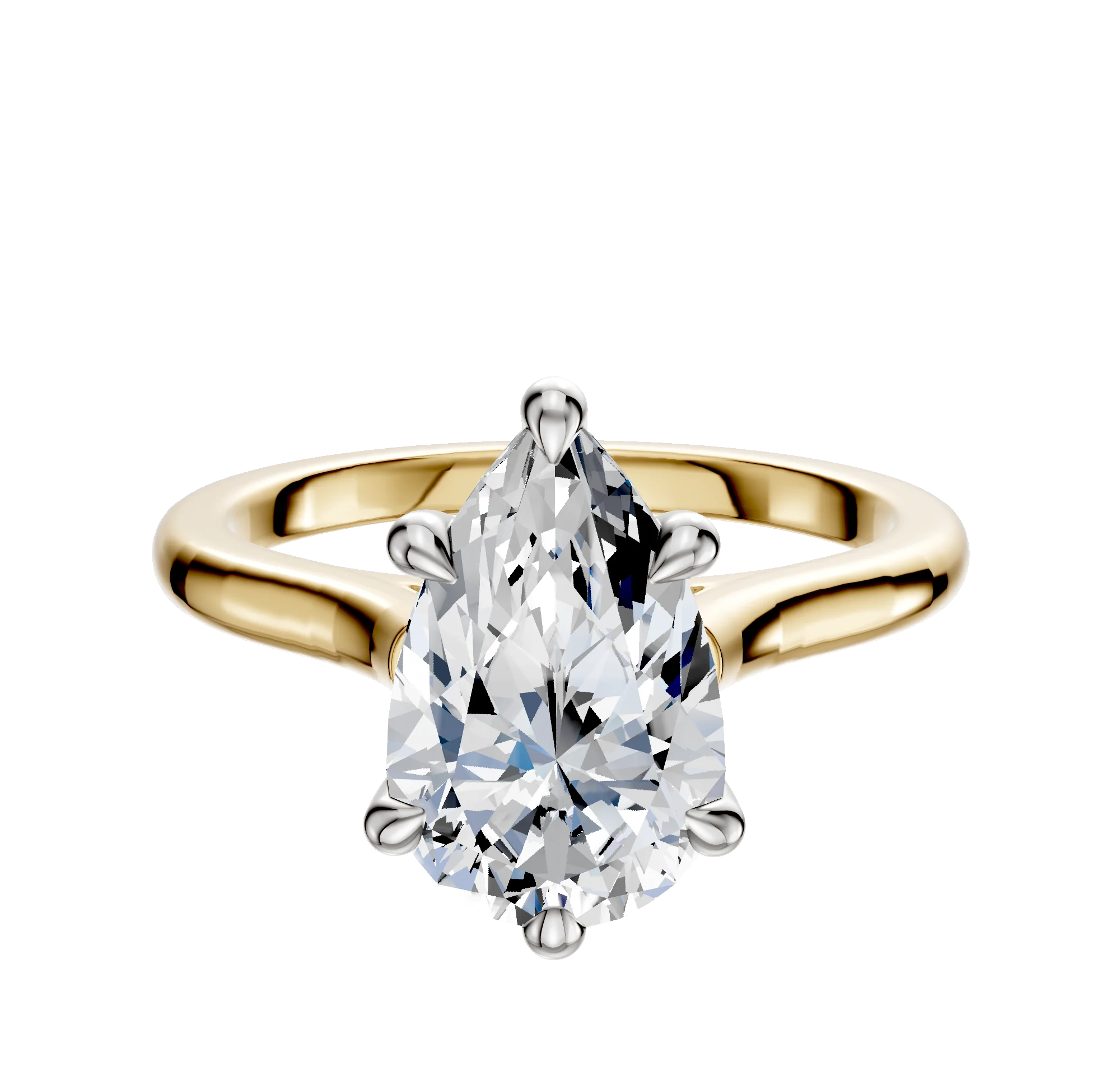 14K Two Tone 6 Prong Hidden Halo Cathedral Dome 2.0mm Engagement Ring