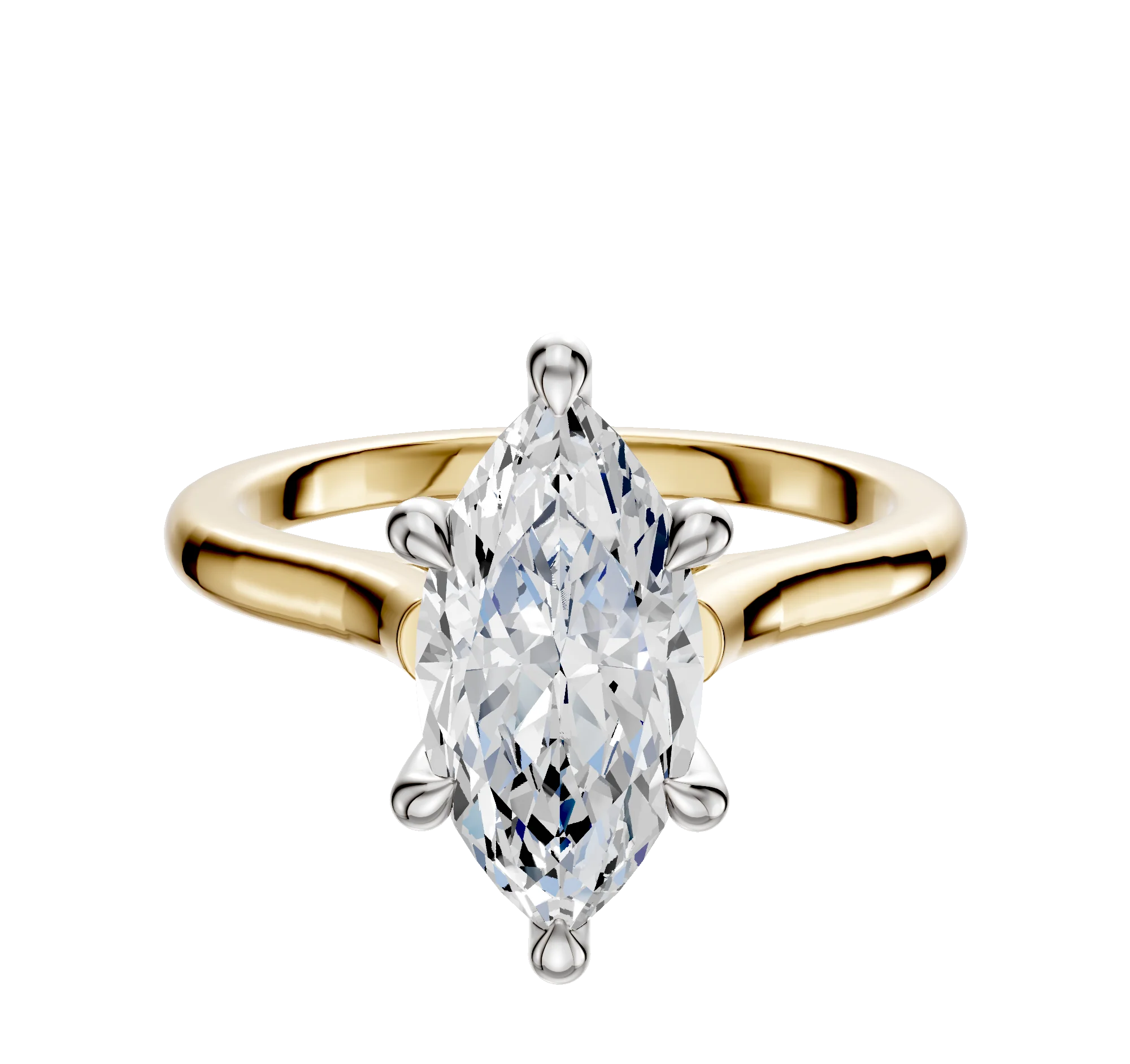 14K Two Tone 6 Prong Hidden Halo Cathedral Dome 2.0mm Engagement Ring