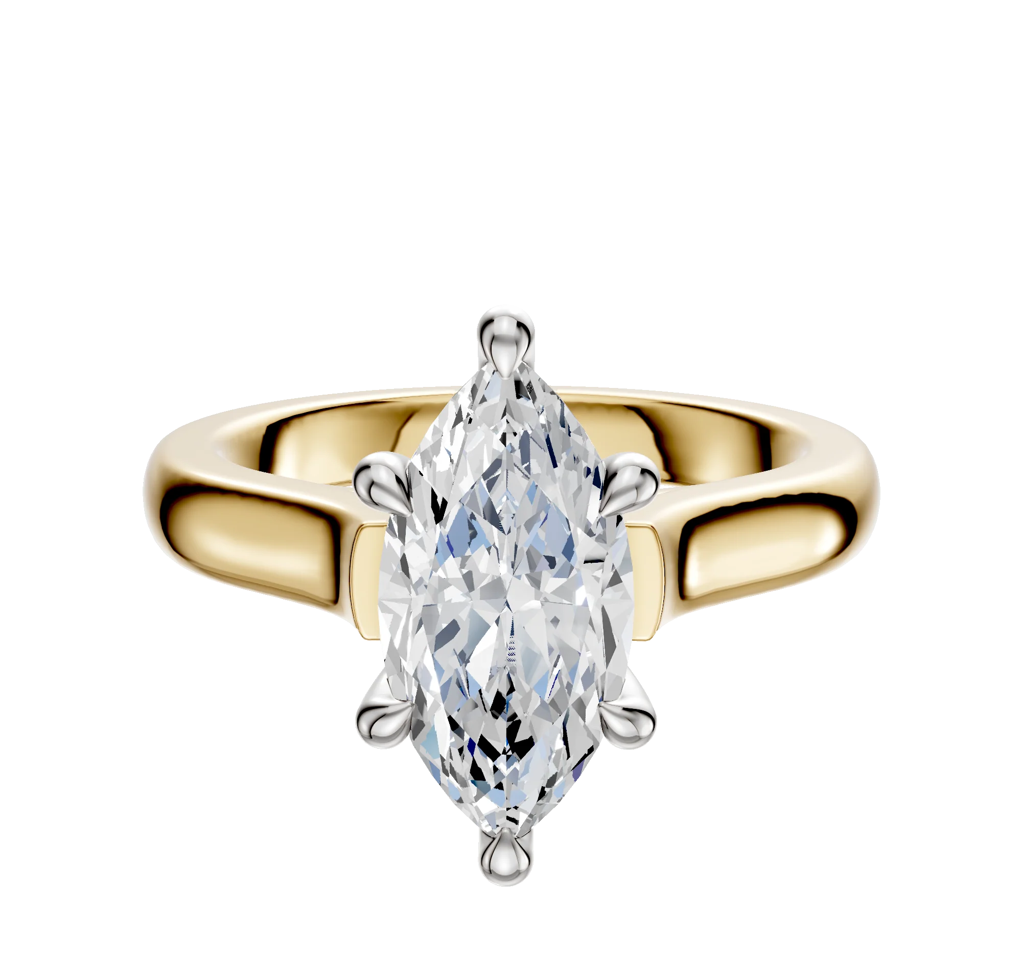 14K Two Tone 6 Prong Hidden Halo Cathedral Dome 3.0mm Engagement Ring