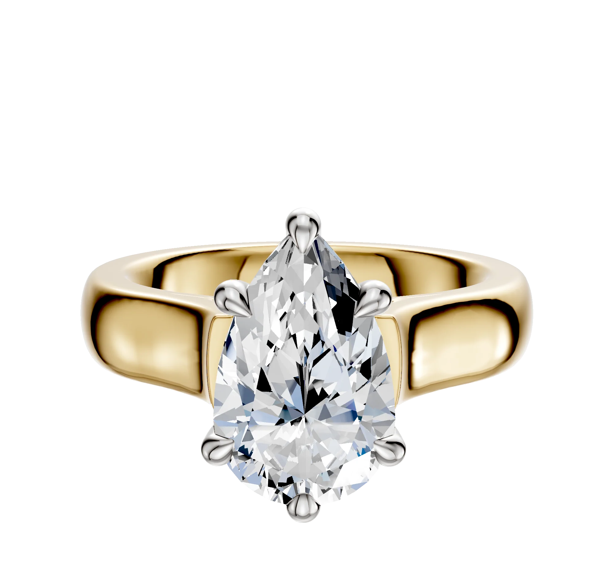 14K Two Tone 6 Prong Hidden Halo Cathedral Dome 4.0mm Engagement Ring