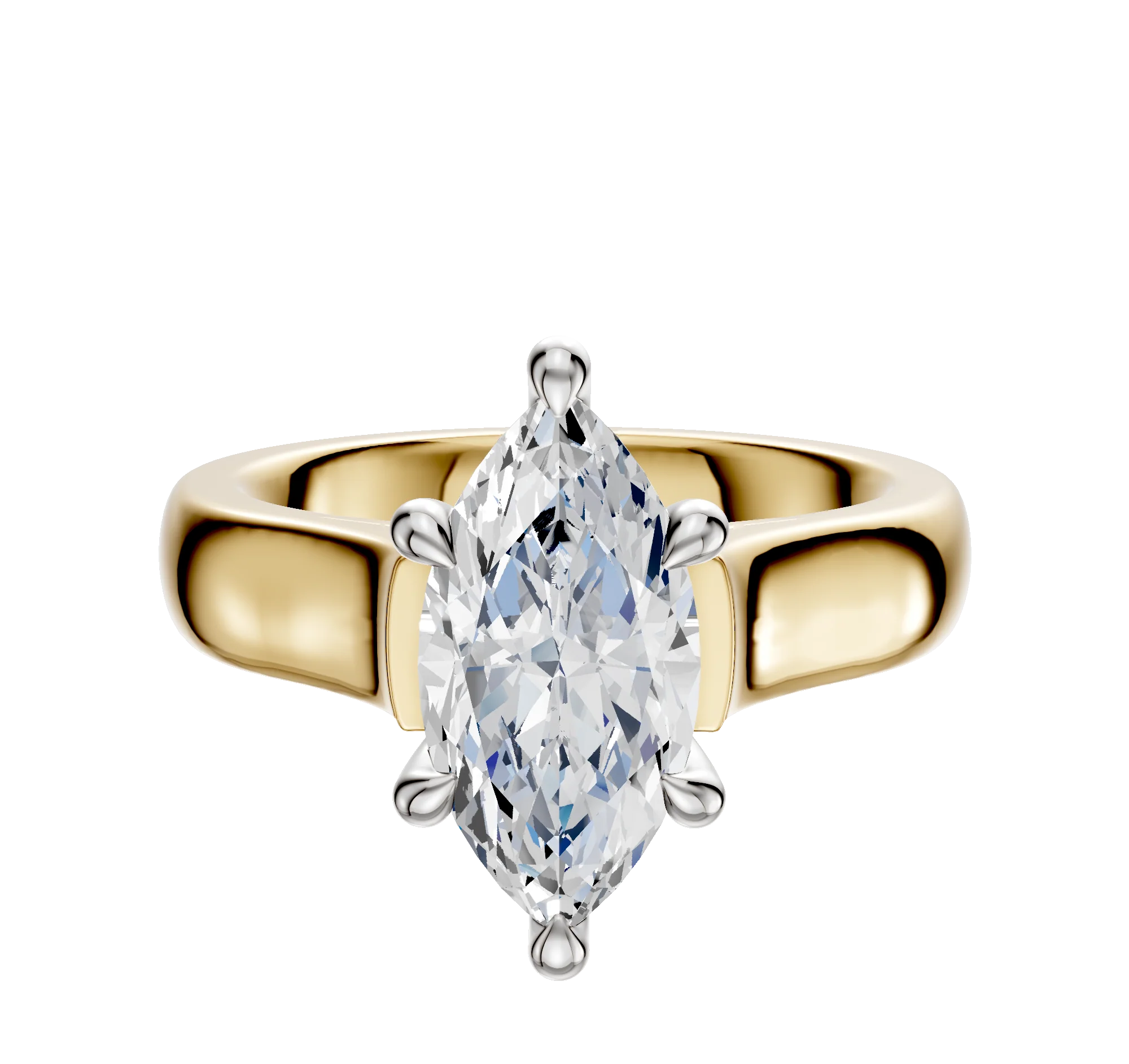 14K Two Tone 6 Prong Hidden Halo Cathedral Dome 4.0mm Engagement Ring