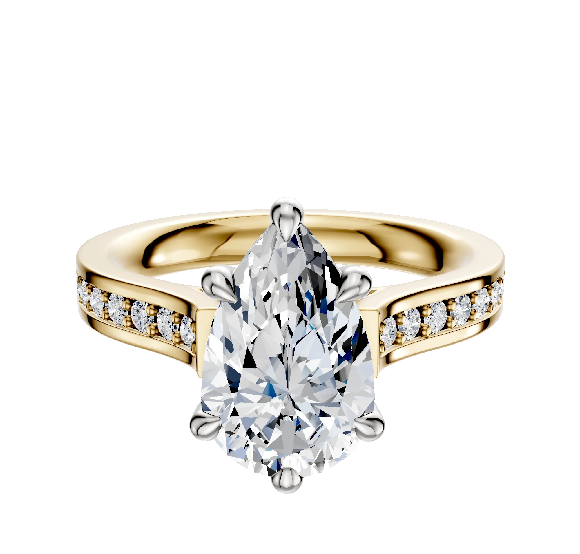 14K Two Tone 6 Prong Hidden Halo Cathedral Flat 1-Row-Pave 2.5mm Engagement Ring