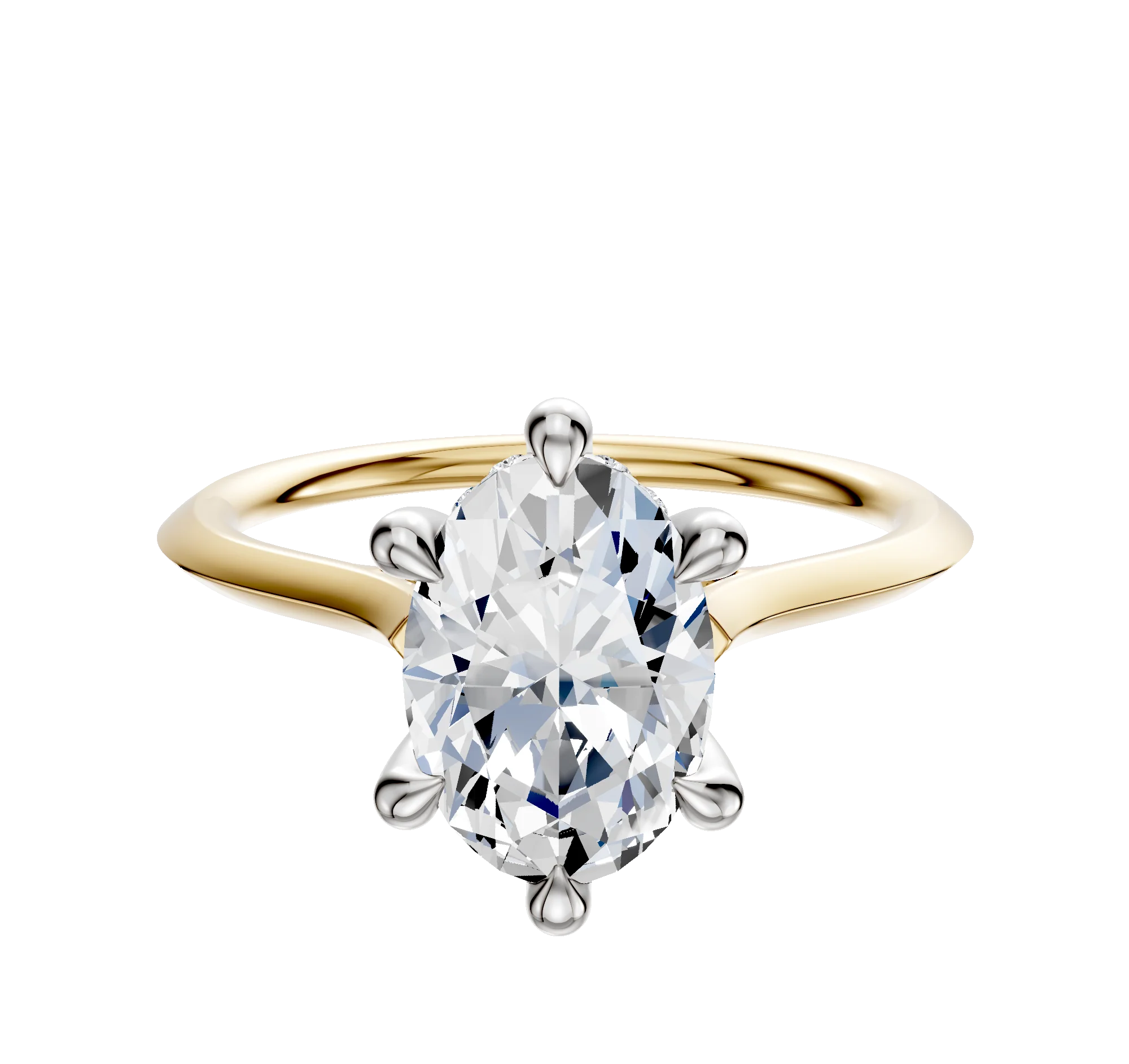 14K Two Tone 6 Prong Hidden Halo Cathedral Knife Edge 1.5mm Engagement Ring