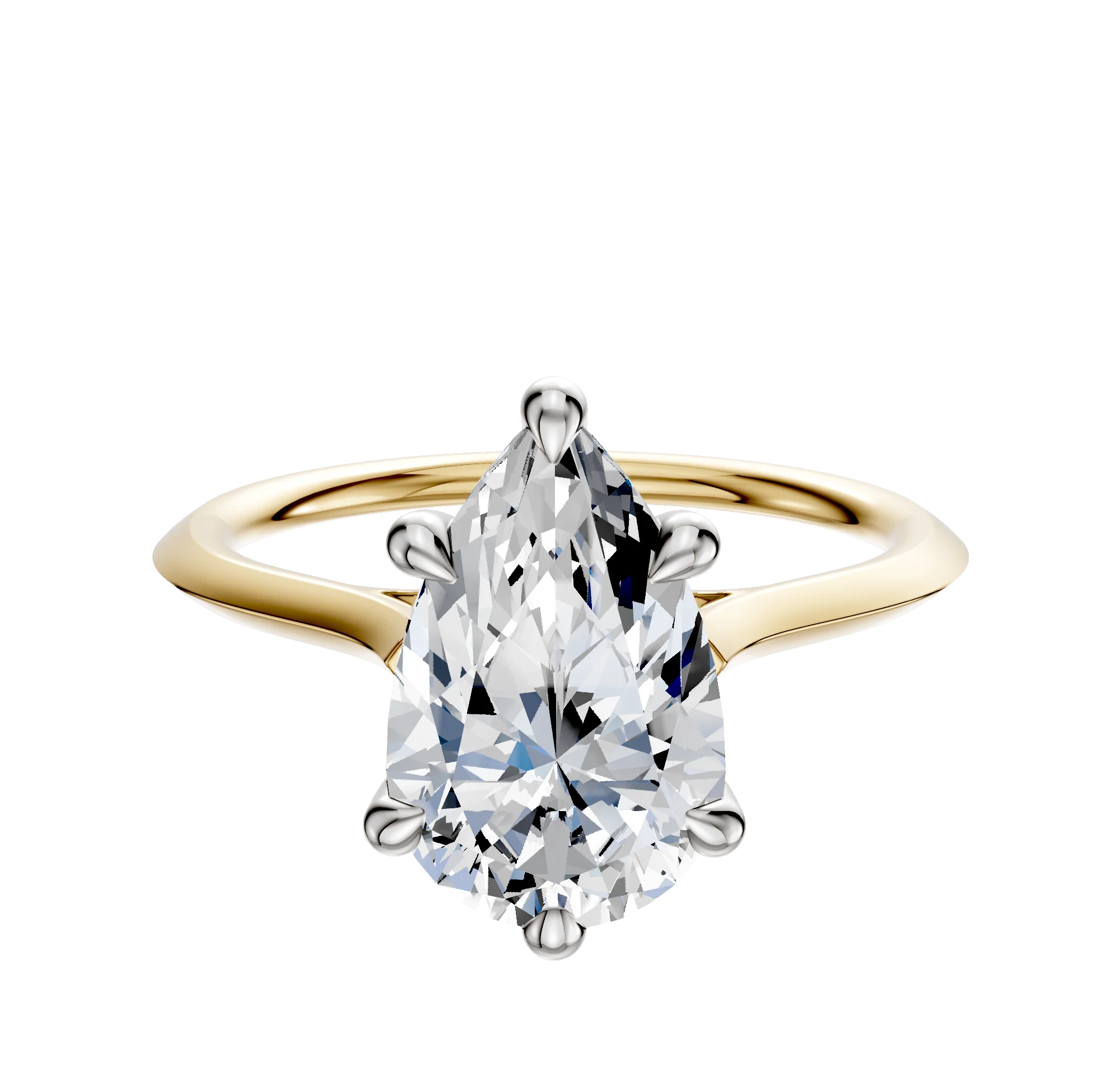 14K Two Tone 6 Prong Hidden Halo Cathedral Knife Edge 1.5mm Engagement Ring