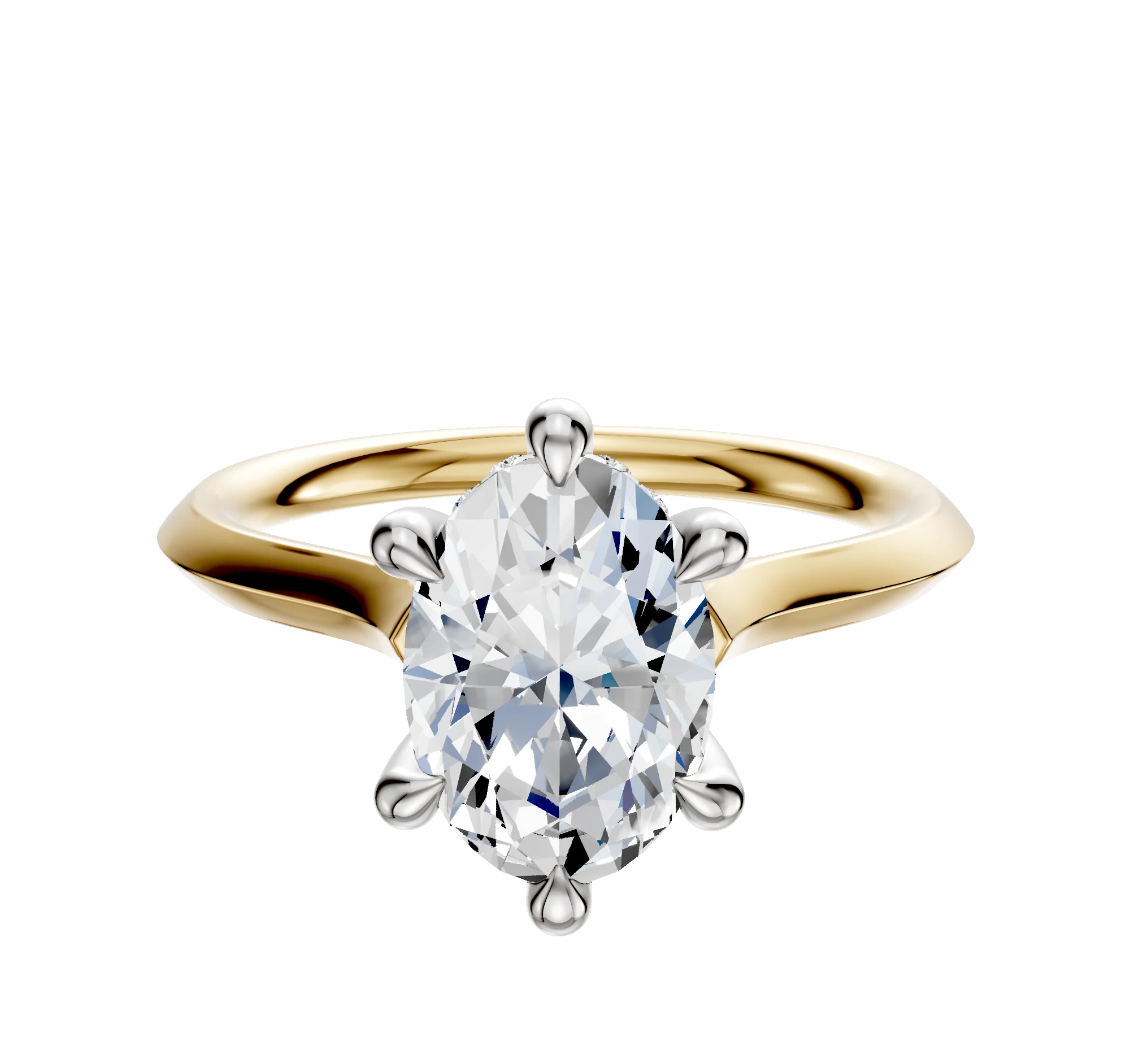 14K Two Tone 6 Prong Hidden Halo Cathedral Knife Edge 2.0mm Engagement Ring