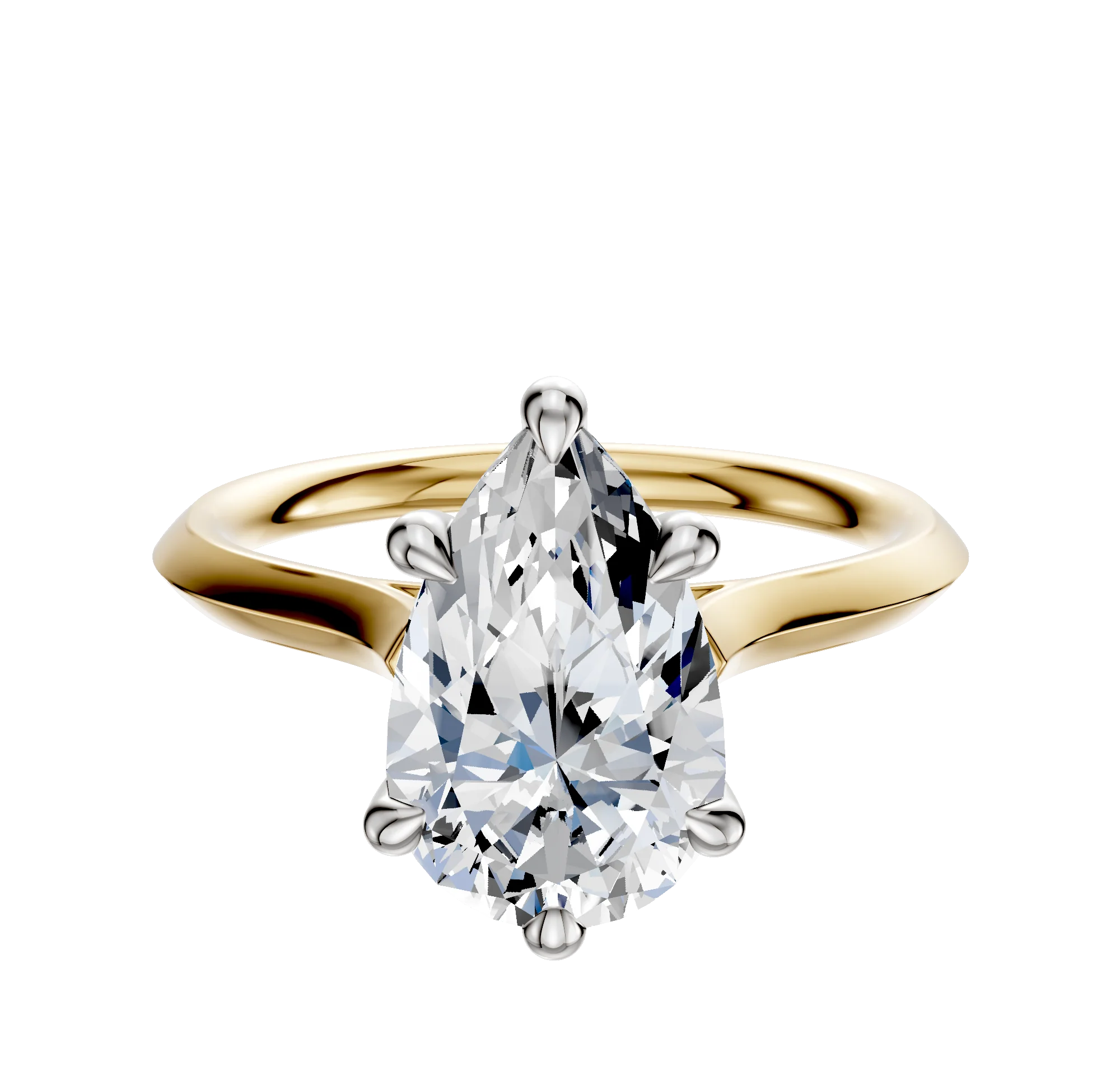 14K Two Tone 6 Prong Hidden Halo Cathedral Knife Edge 2.0mm Engagement Ring