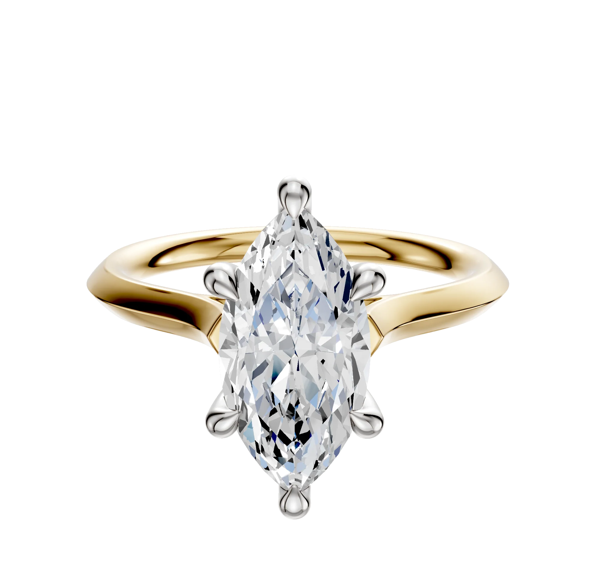 14K Two Tone 6 Prong Hidden Halo Cathedral Knife Edge 2.0mm Engagement Ring