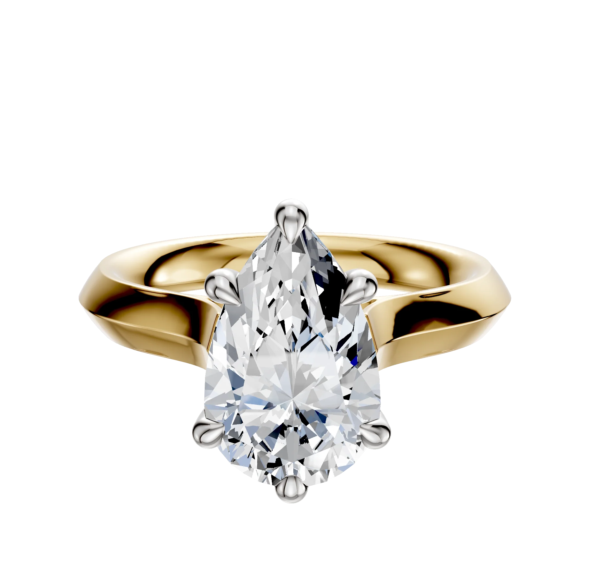 14K Two Tone 6 Prong Hidden Halo Cathedral Knife Edge 3.0mm Engagement Ring