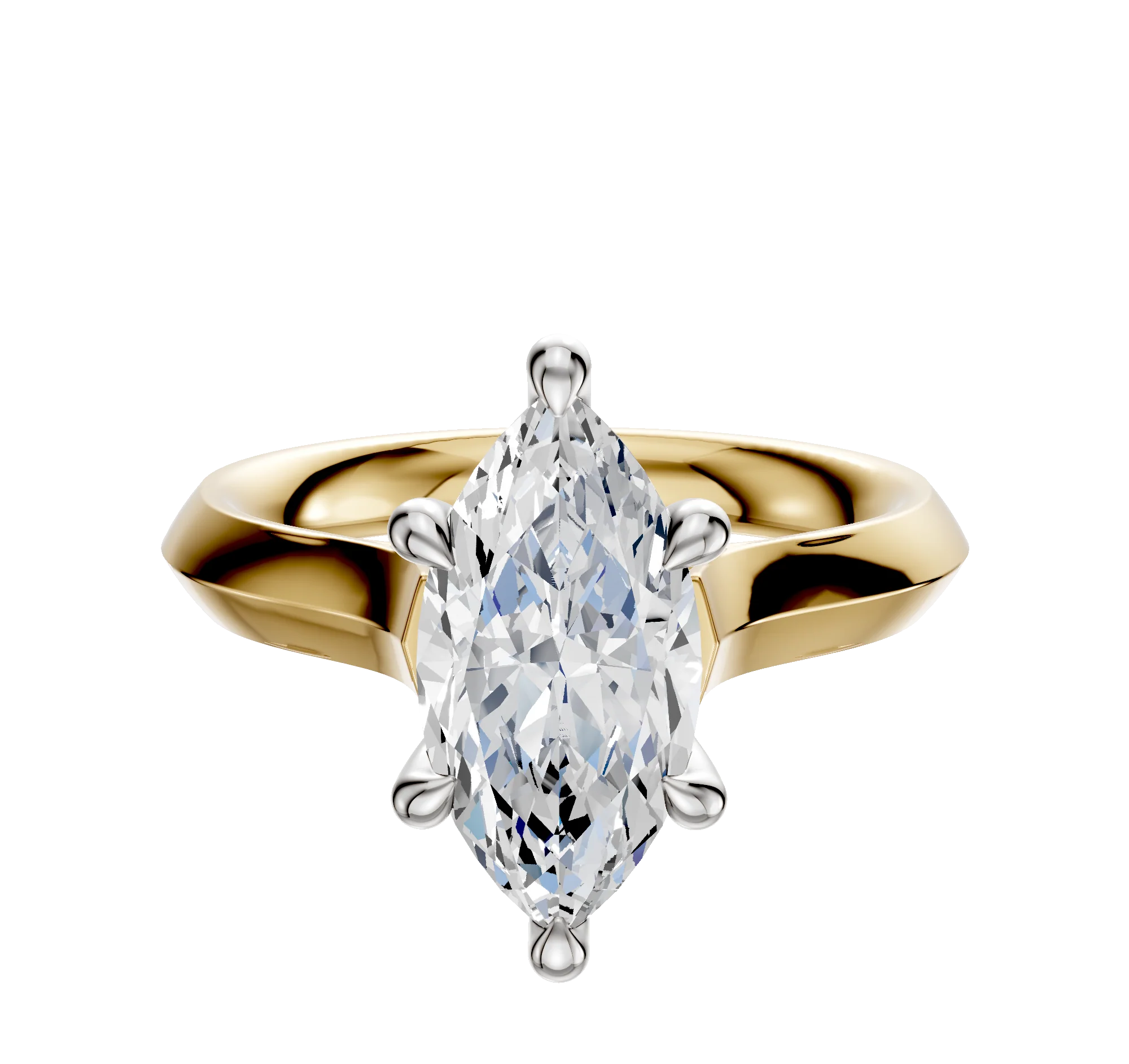14K Two Tone 6 Prong Hidden Halo Cathedral Knife Edge 3.0mm Engagement Ring
