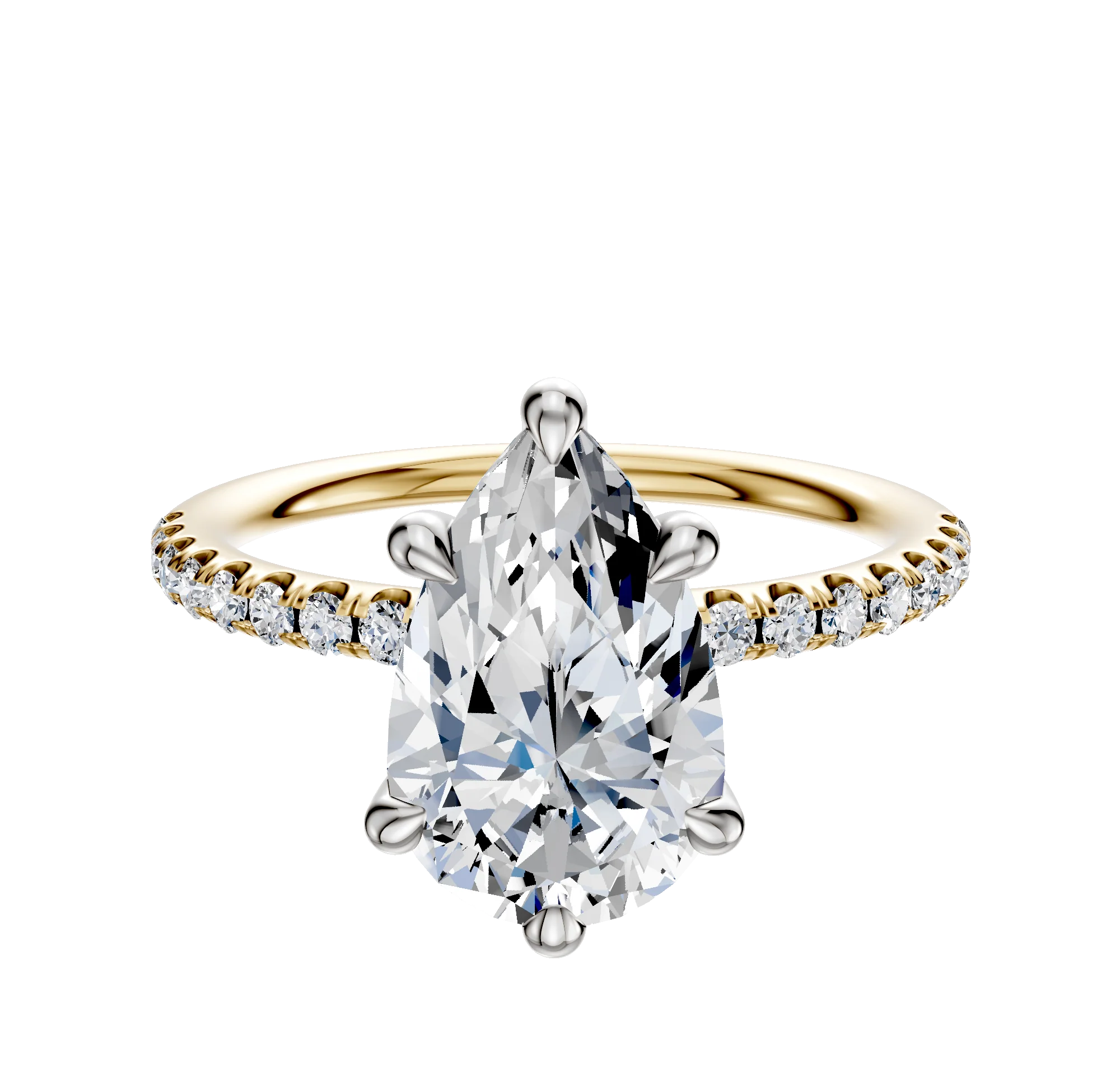 14K Two Tone 6 Prong Hidden Halo Classic Dome 1-Row-Pave 2.5mm Engagement Ring