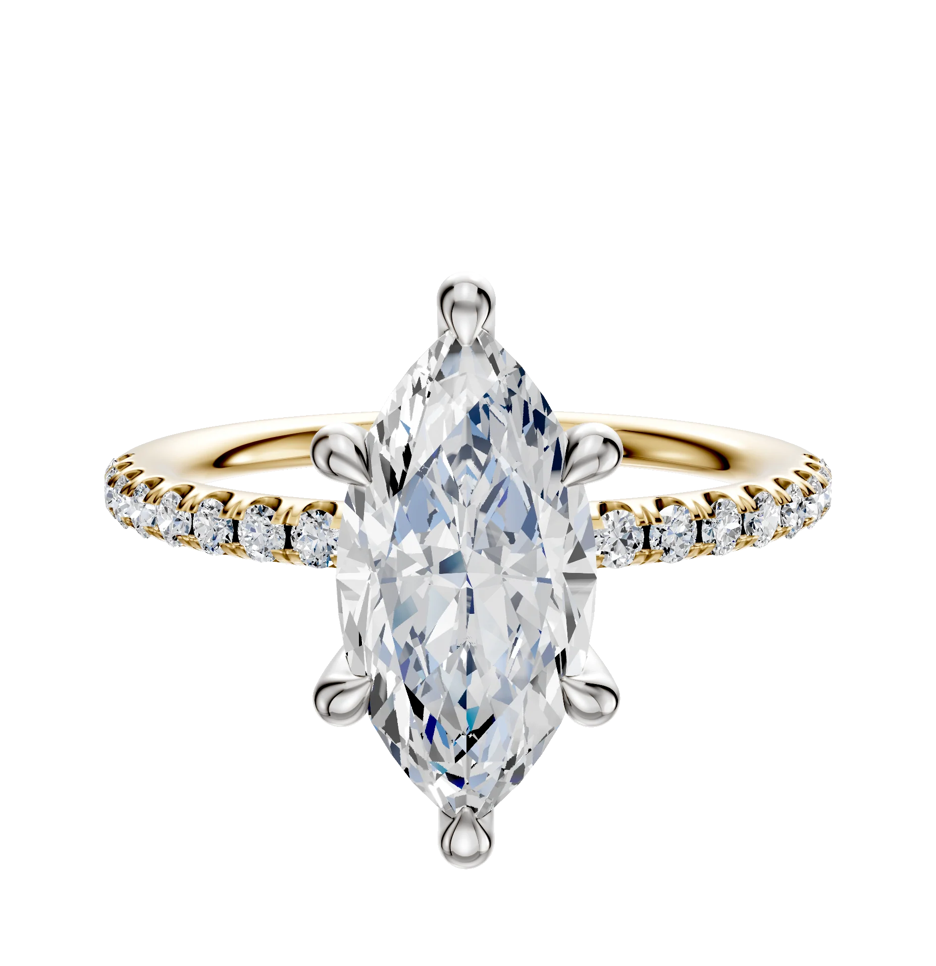 14K Two Tone 6 Prong Hidden Halo Classic Dome 1-Row-Pave 2.5mm Engagement Ring