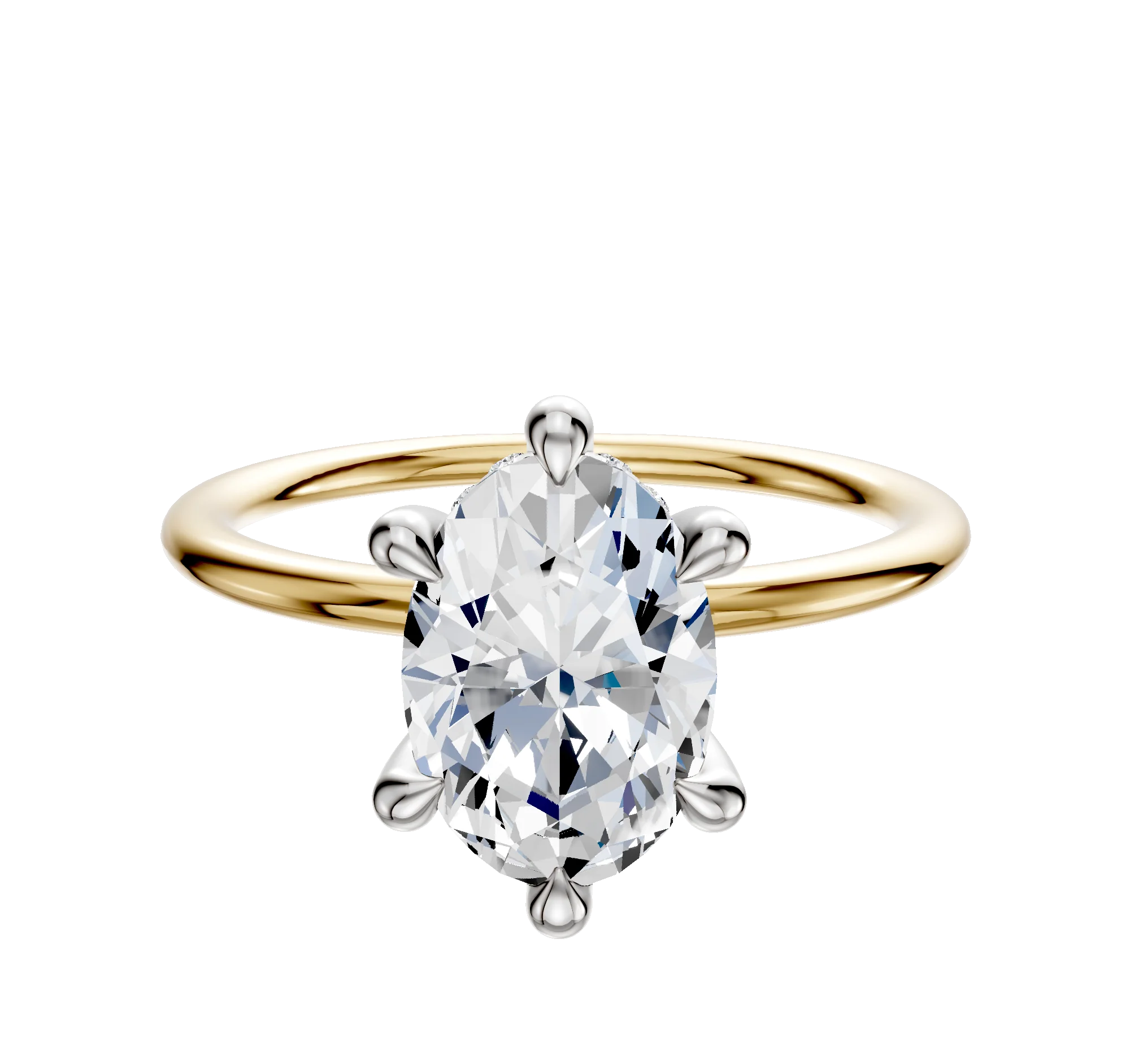 14K Two Tone 6 Prong Hidden Halo Classic Dome 1.5mm Engagement Ring