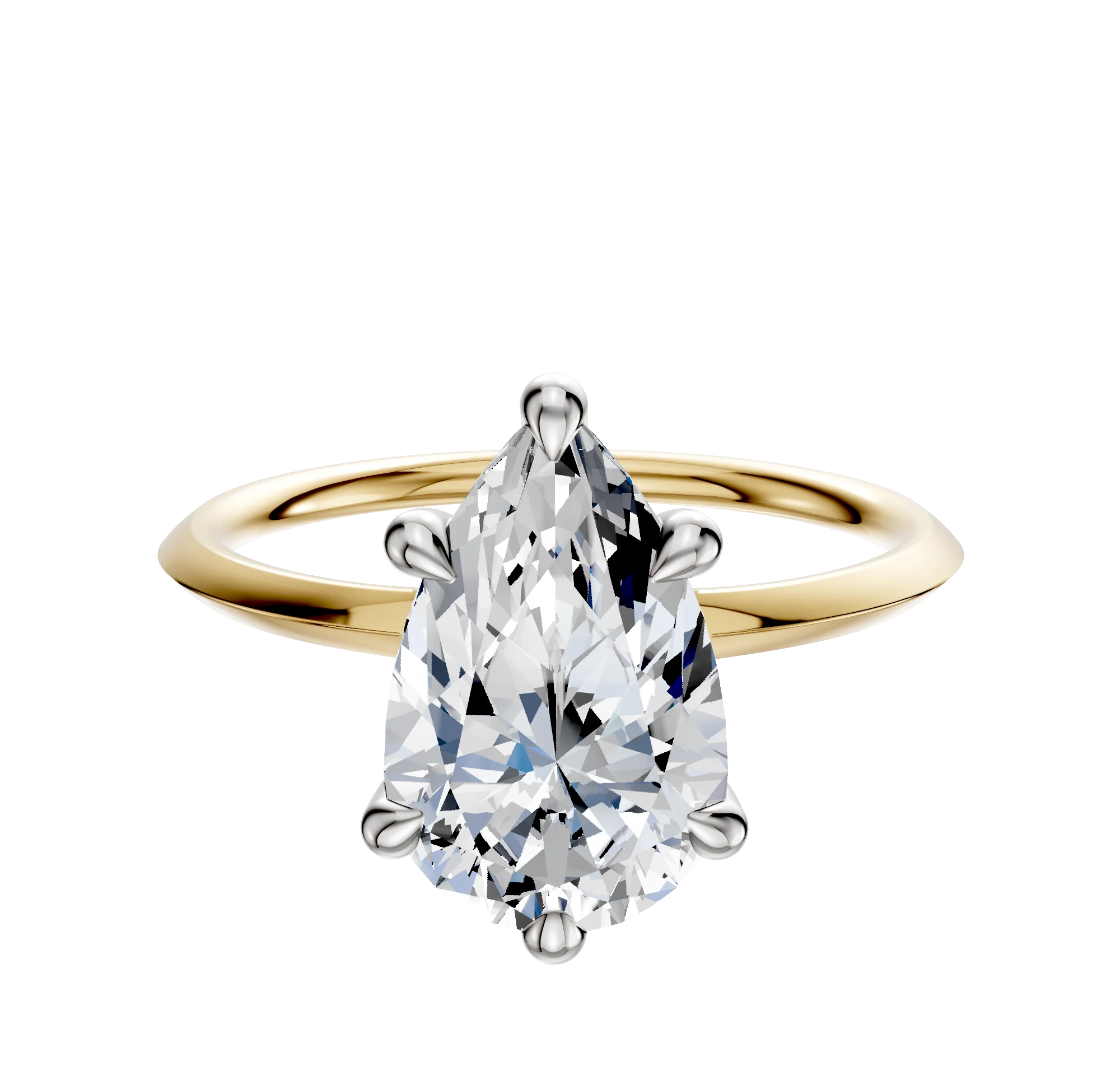 14K Two Tone 6 Prong Hidden Halo Classic Knife Edge 1.5mm Engagement Ring