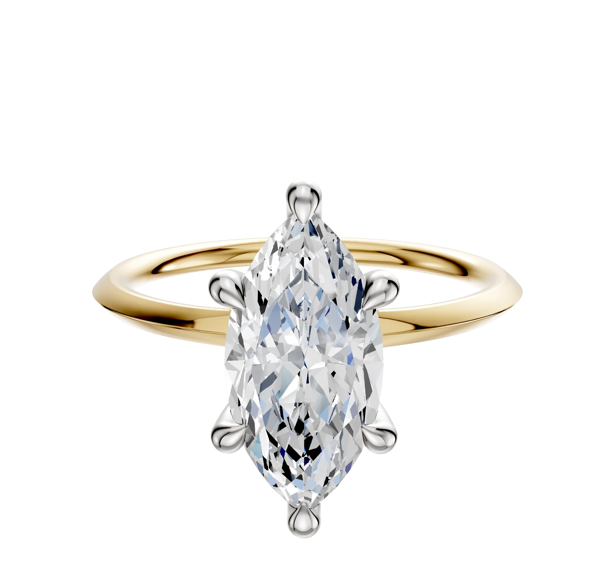 14K Two Tone 6 Prong Hidden Halo Classic Knife Edge 1.5mm Engagement Ring