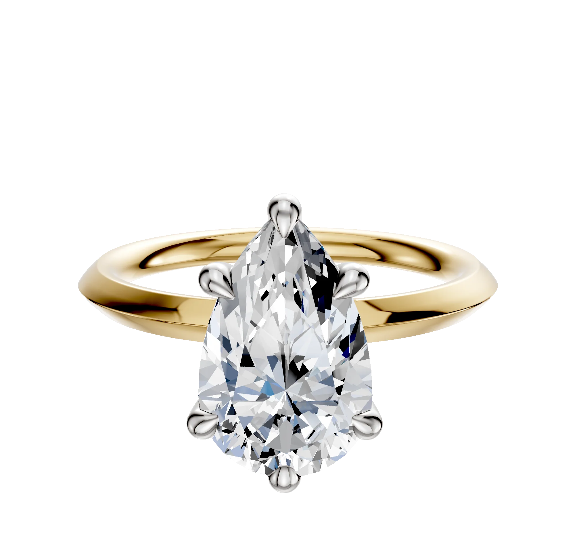 14K Two Tone 6 Prong Hidden Halo Classic Knife Edge 2.0mm Engagement Ring