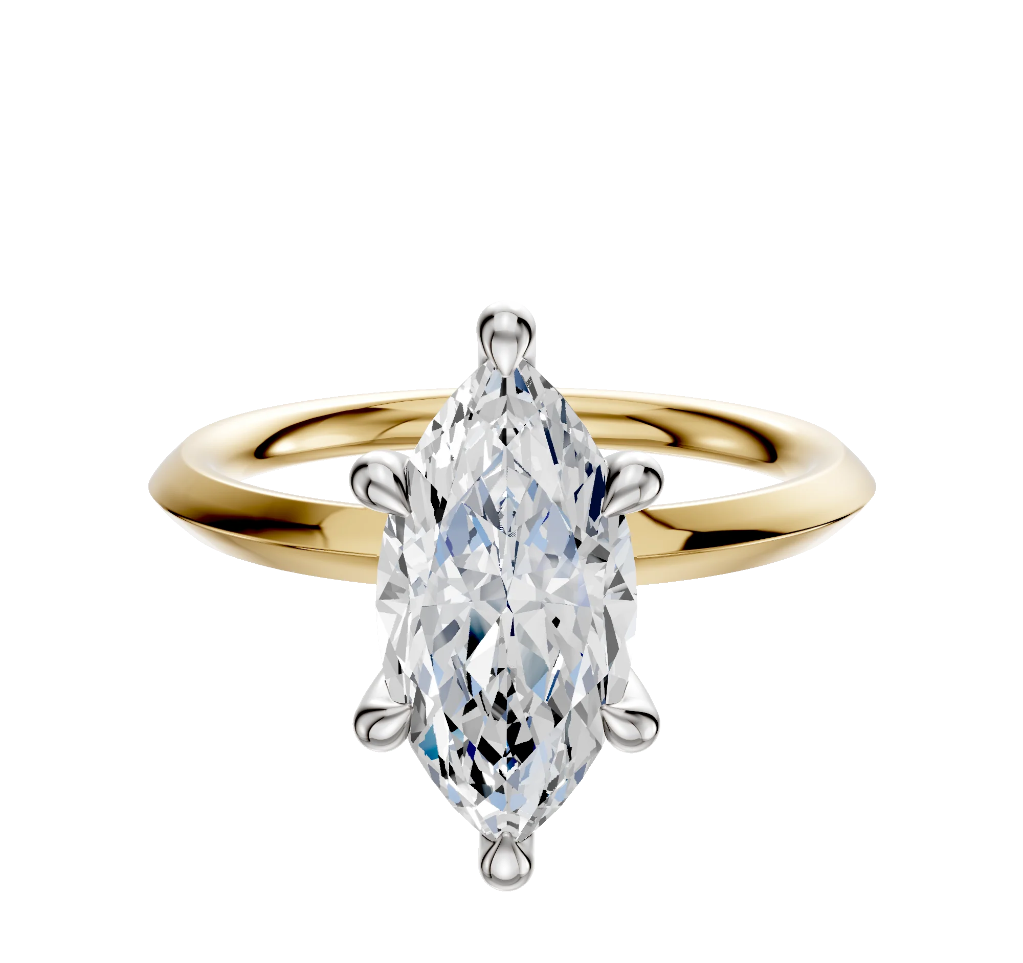 14K Two Tone 6 Prong Hidden Halo Classic Knife Edge 2.0mm Engagement Ring