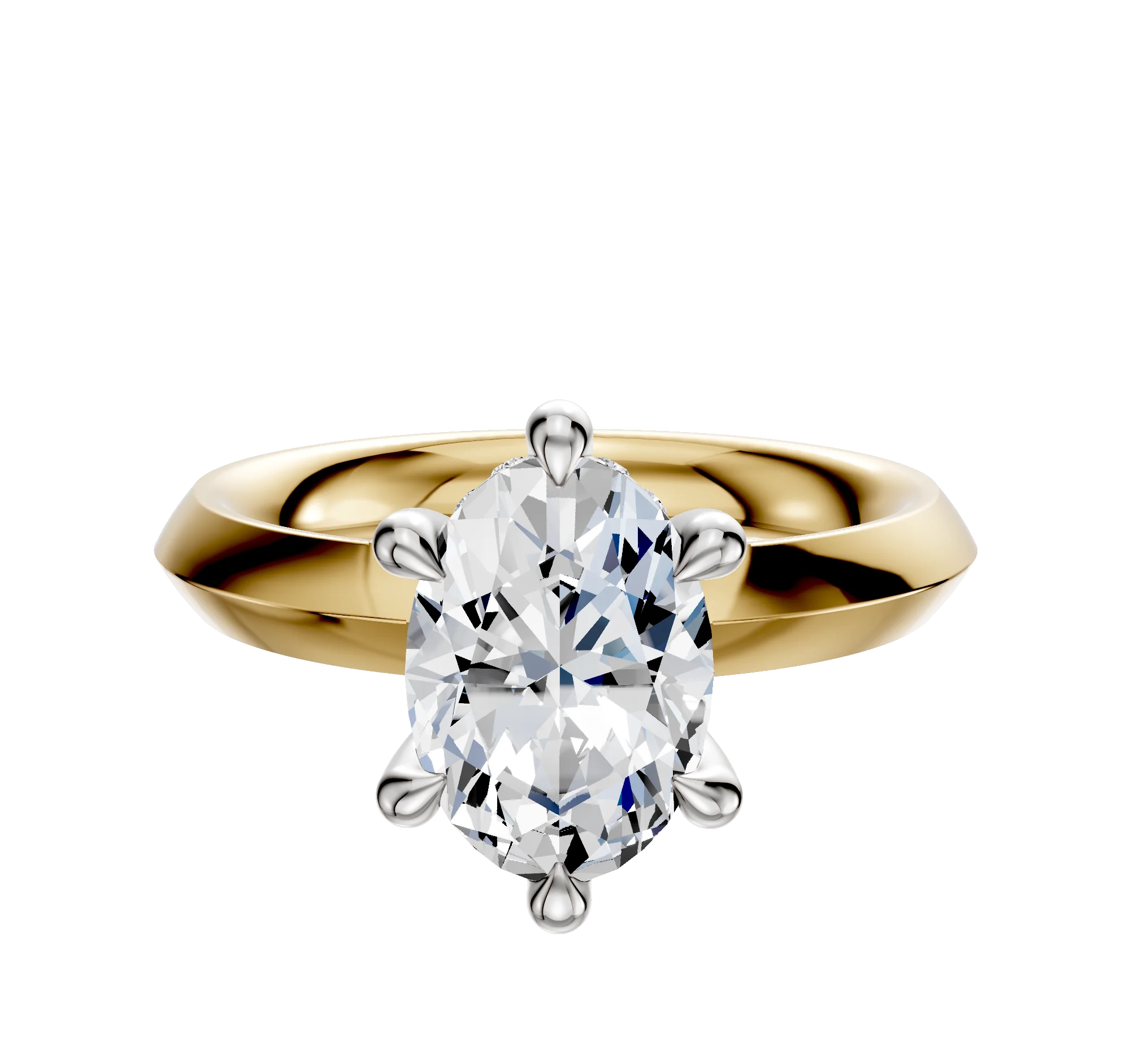 14K Two Tone 6 Prong Hidden Halo Classic Knife Edge 3.0mm Engagement Ring