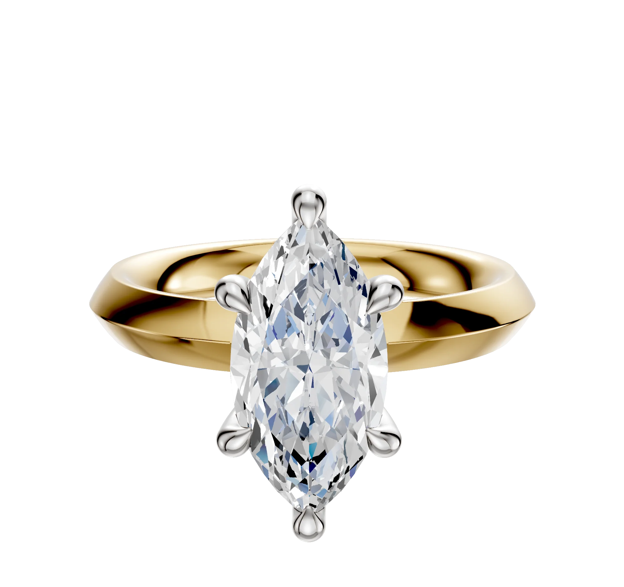 14K Two Tone 6 Prong Hidden Halo Classic Knife Edge 3.0mm Engagement Ring