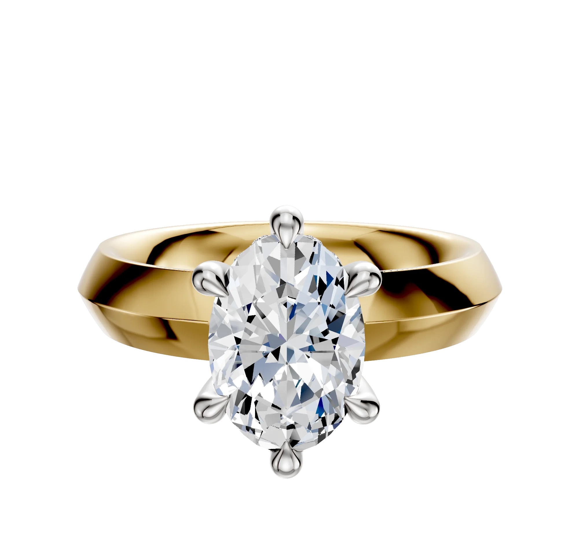 14K Two Tone 6 Prong Hidden Halo Classic Knife Edge 4.0mm Engagement Ring
