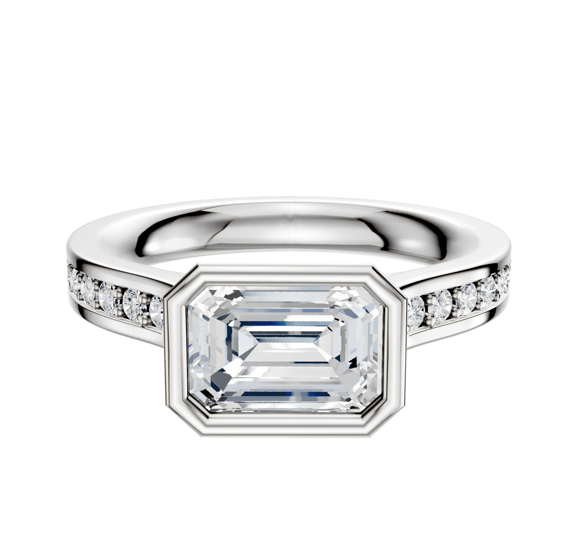 14K Two Tone Bezel Full Bezel East/West Cathedral Flat 1-Row-Pave 2.5mm Engagement Ring