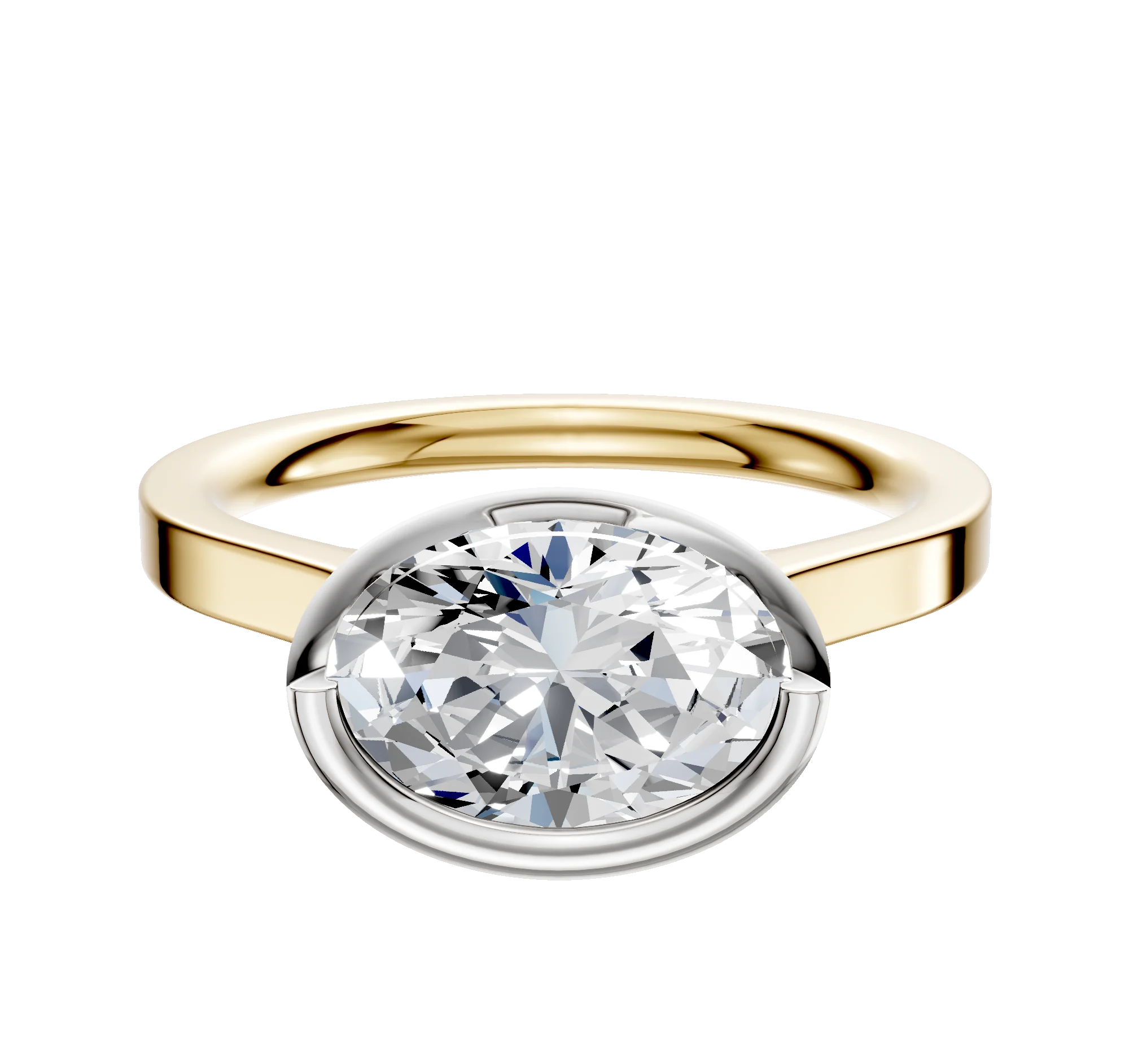 14K Two Tone Bezel Full Bezel East/West Cathedral Flat 2.0mm Engagement Ring