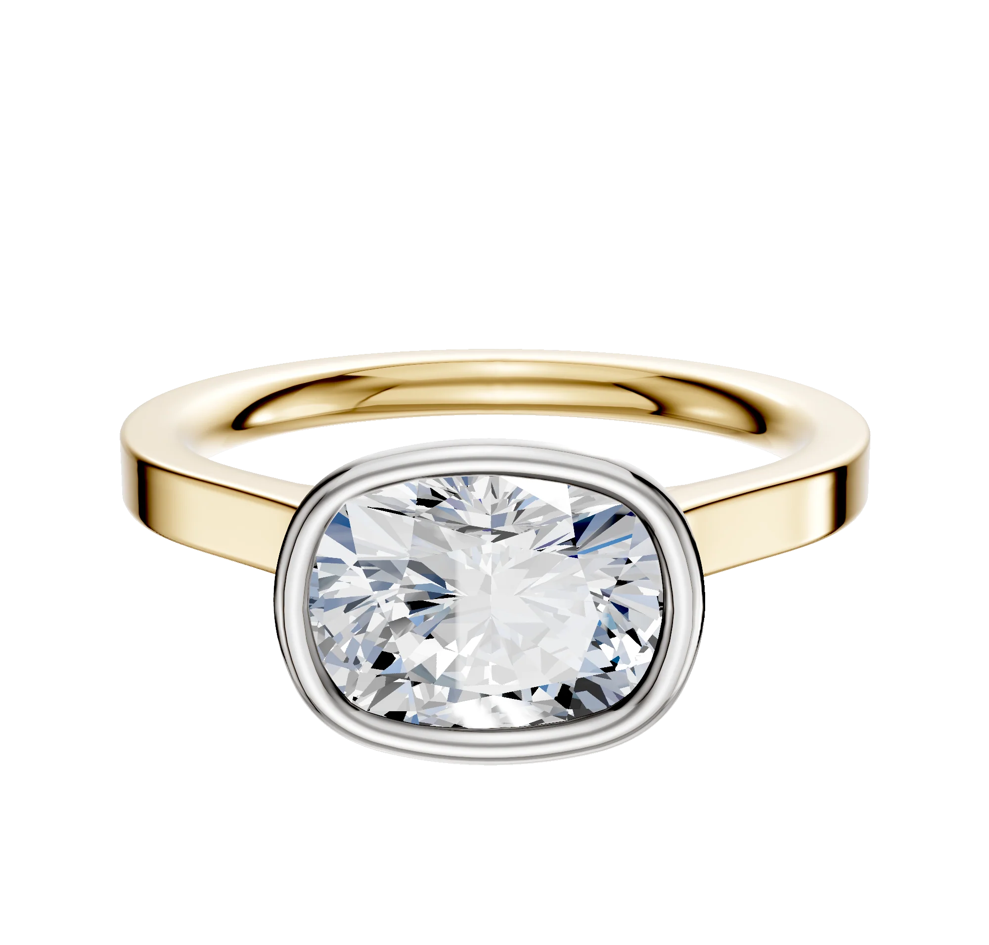 14K Two Tone Bezel Full Bezel East/West Cathedral Flat 2.0mm Engagement Ring
