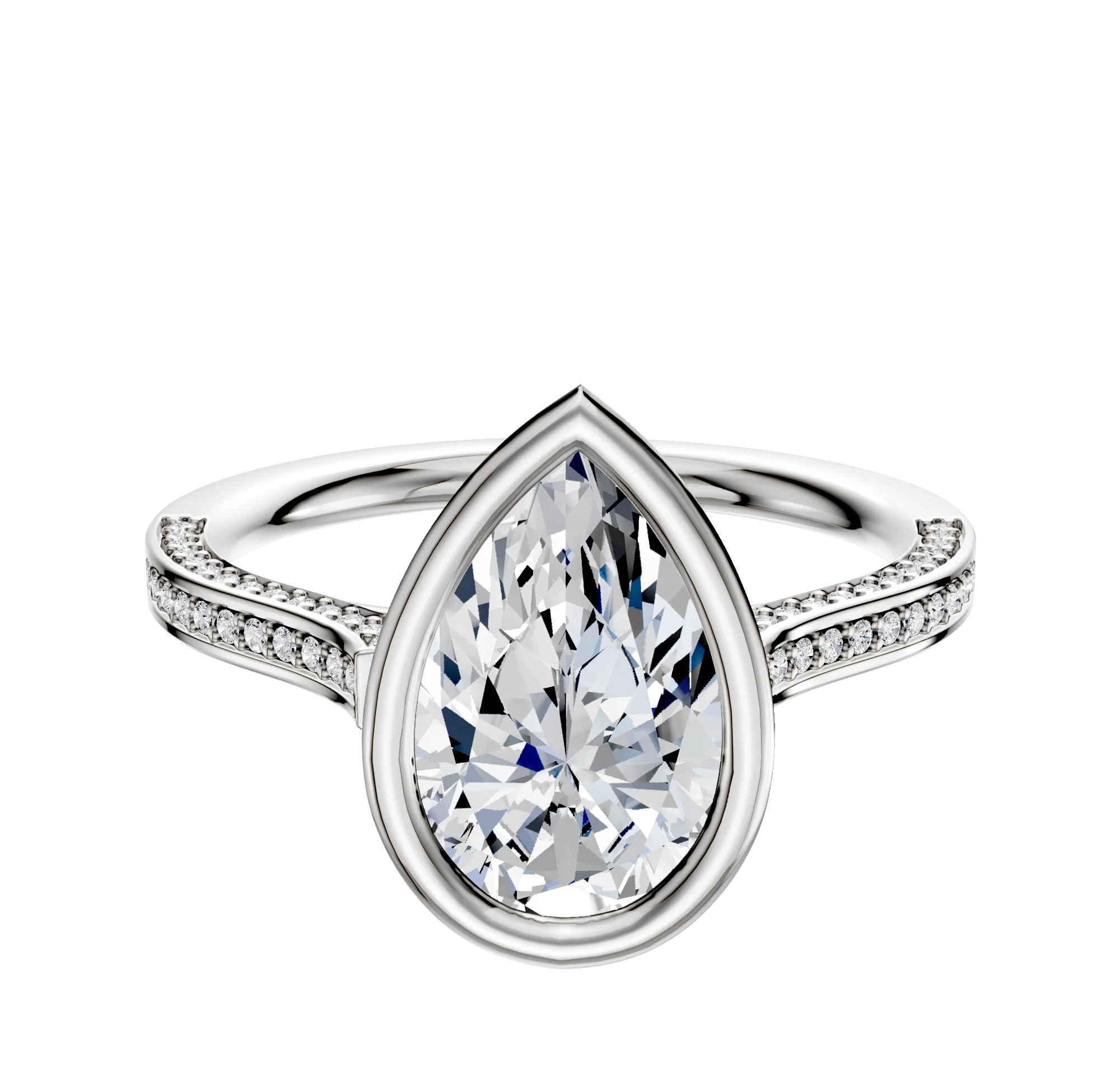 14K Two Tone Bezel Full Bezel East/West Cathedral Flat 3-Row-Pave 2.0mm Engagement Ring
