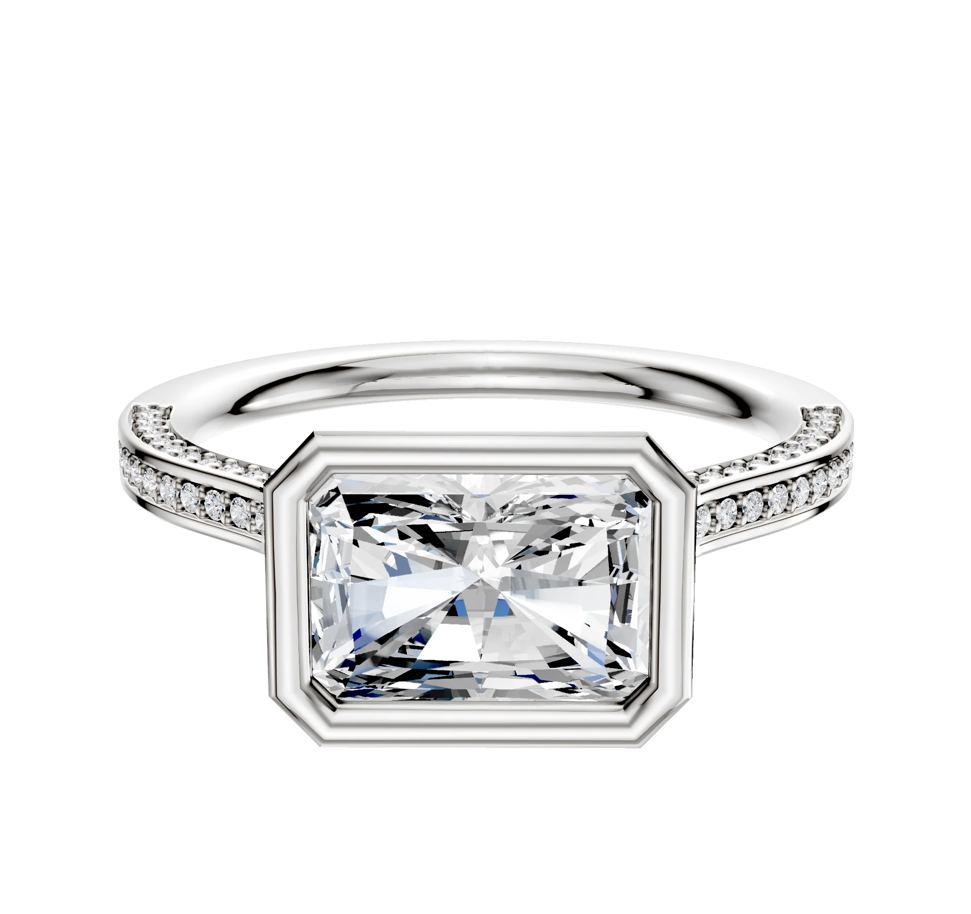 14K Two Tone Bezel Full Bezel East/West Cathedral Flat 3-Row-Pave 2.0mm Engagement Ring