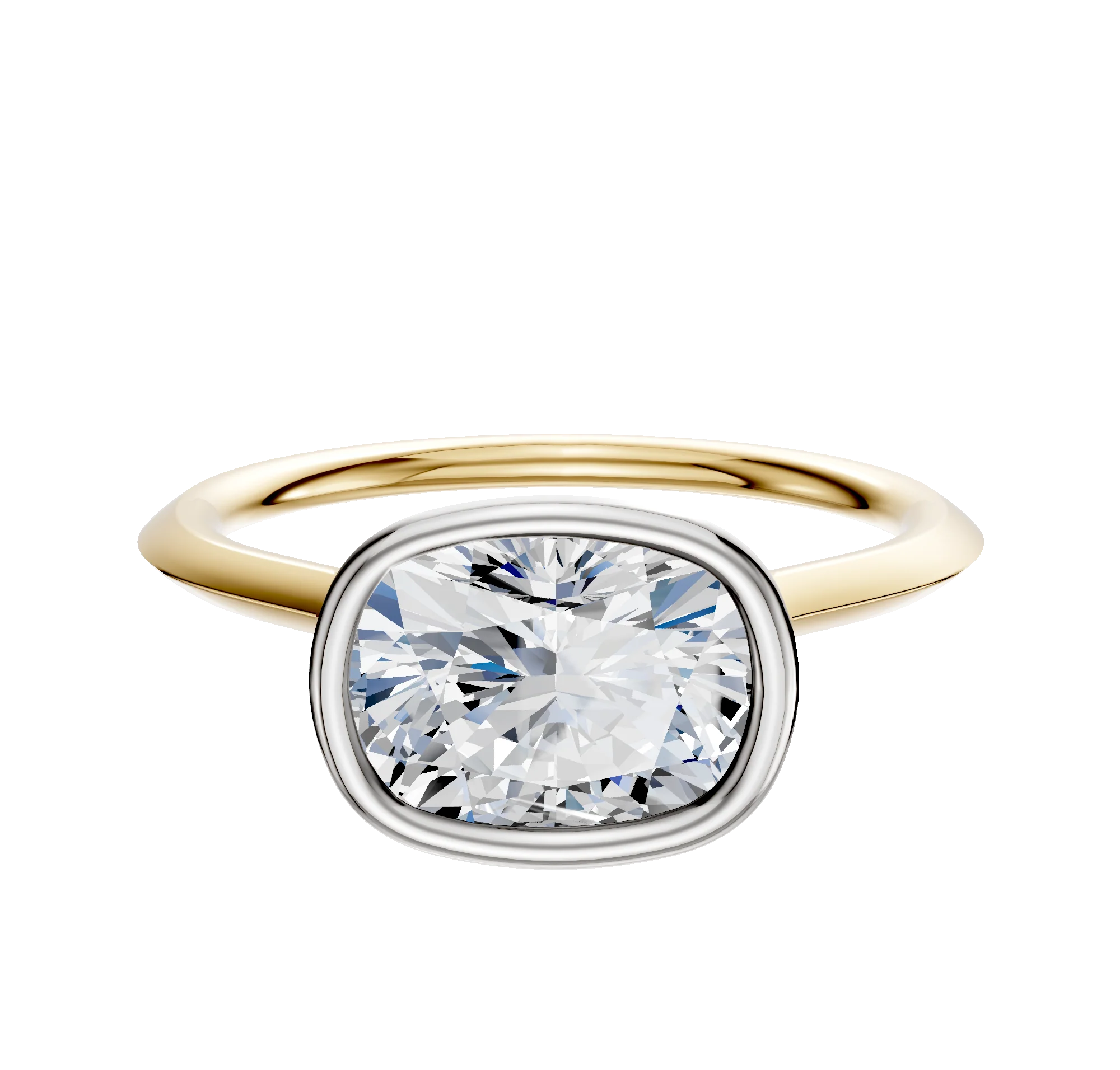 14K Two Tone Bezel Full Bezel East/West Cathedral Knife Edge 1.5mm Engagement Ring