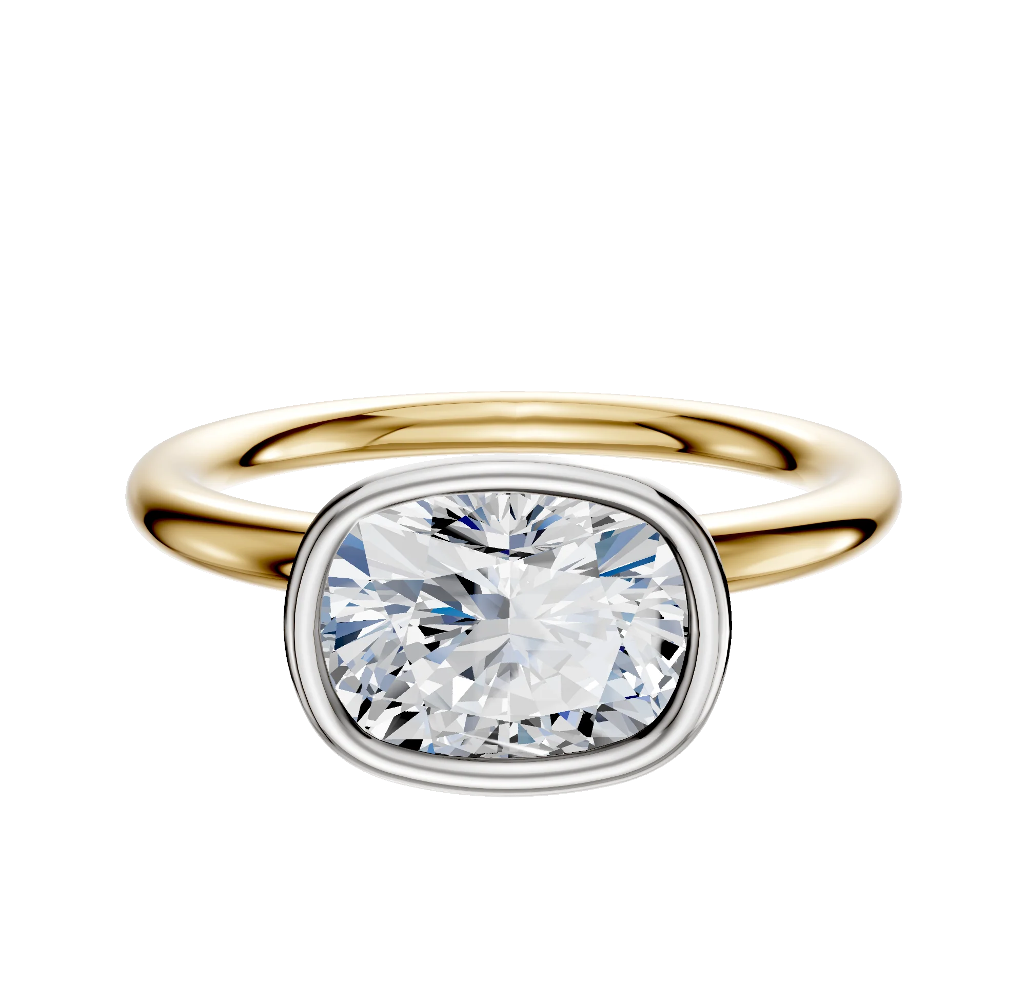 14K Two Tone Bezel Full Bezel East/West Classic Dome 2.0mm Engagement Ring