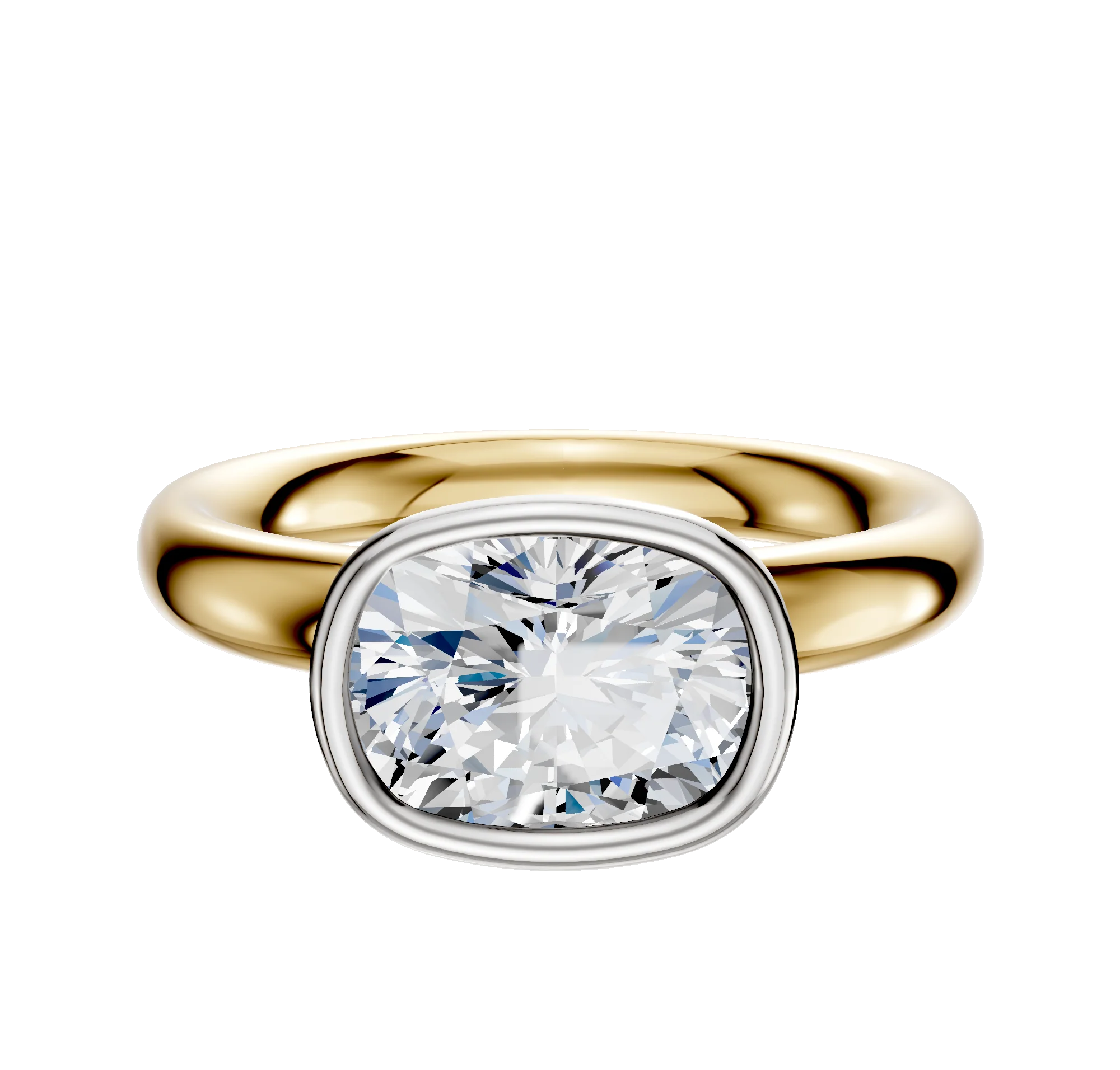 14K Two Tone Bezel Full Bezel East/West Classic Dome 3.0mm Engagement Ring