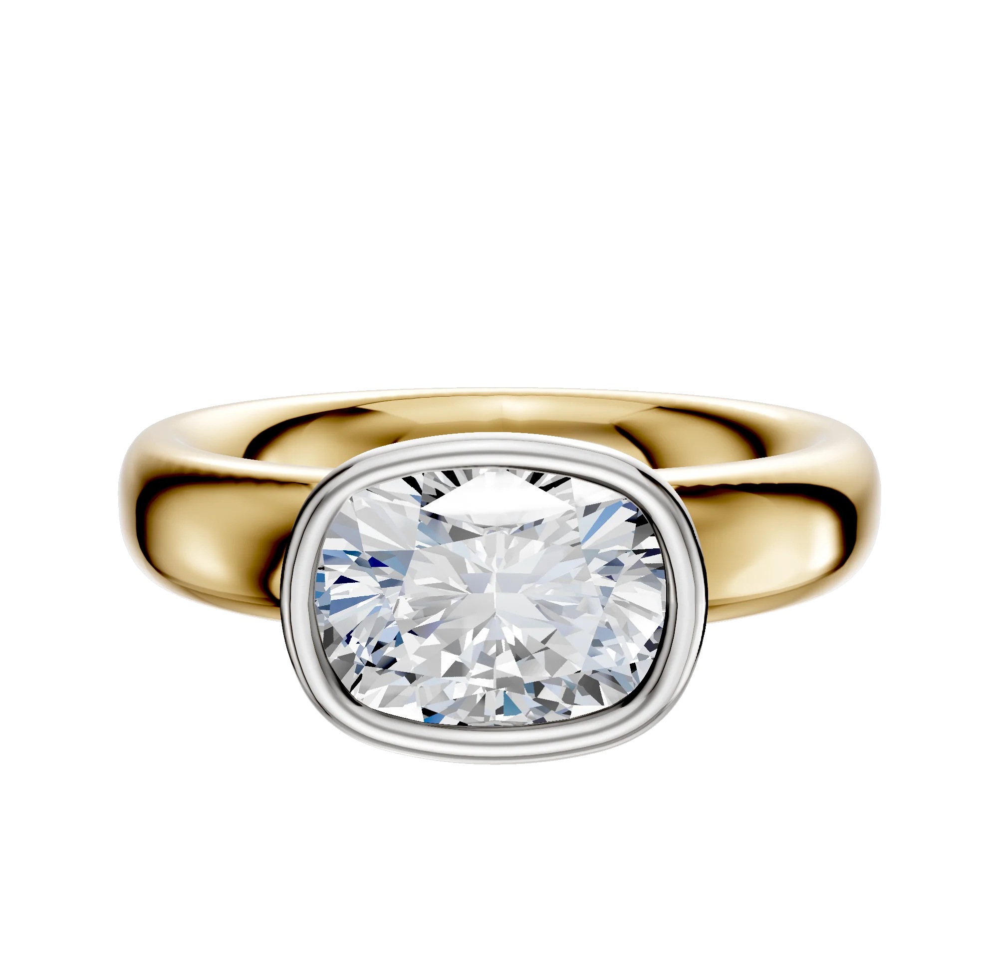 14K Two Tone Bezel Full Bezel East/West Classic Dome 4.0mm Engagement Ring